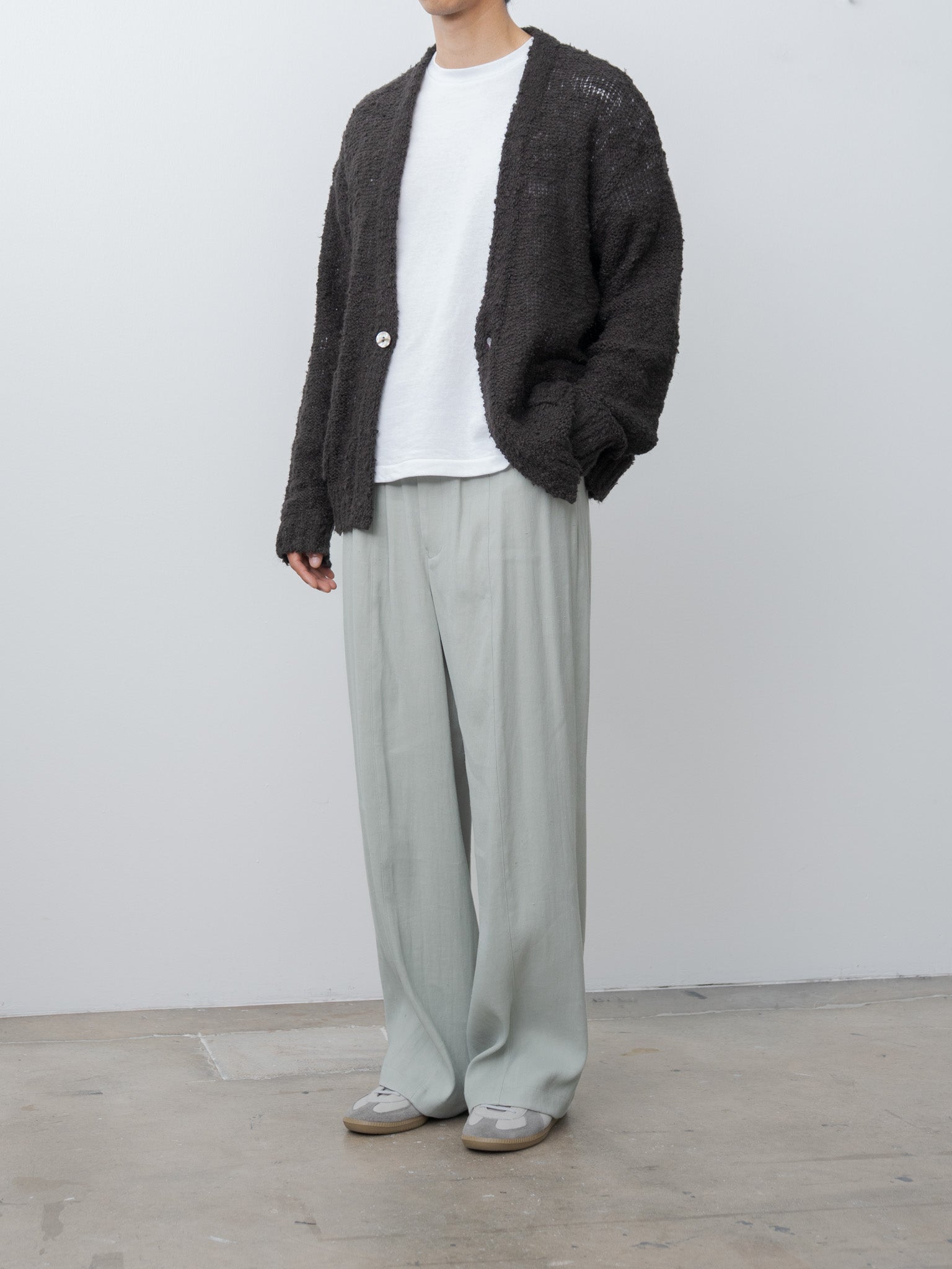 Namu Shop - Yoke Linen Acetate Front Gather Wide Trousers - Mist Green