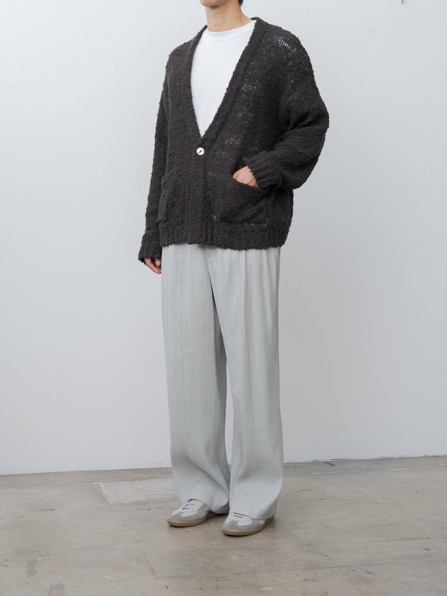 Namu Shop - Yoke Linen Slub Cardigan - Brown