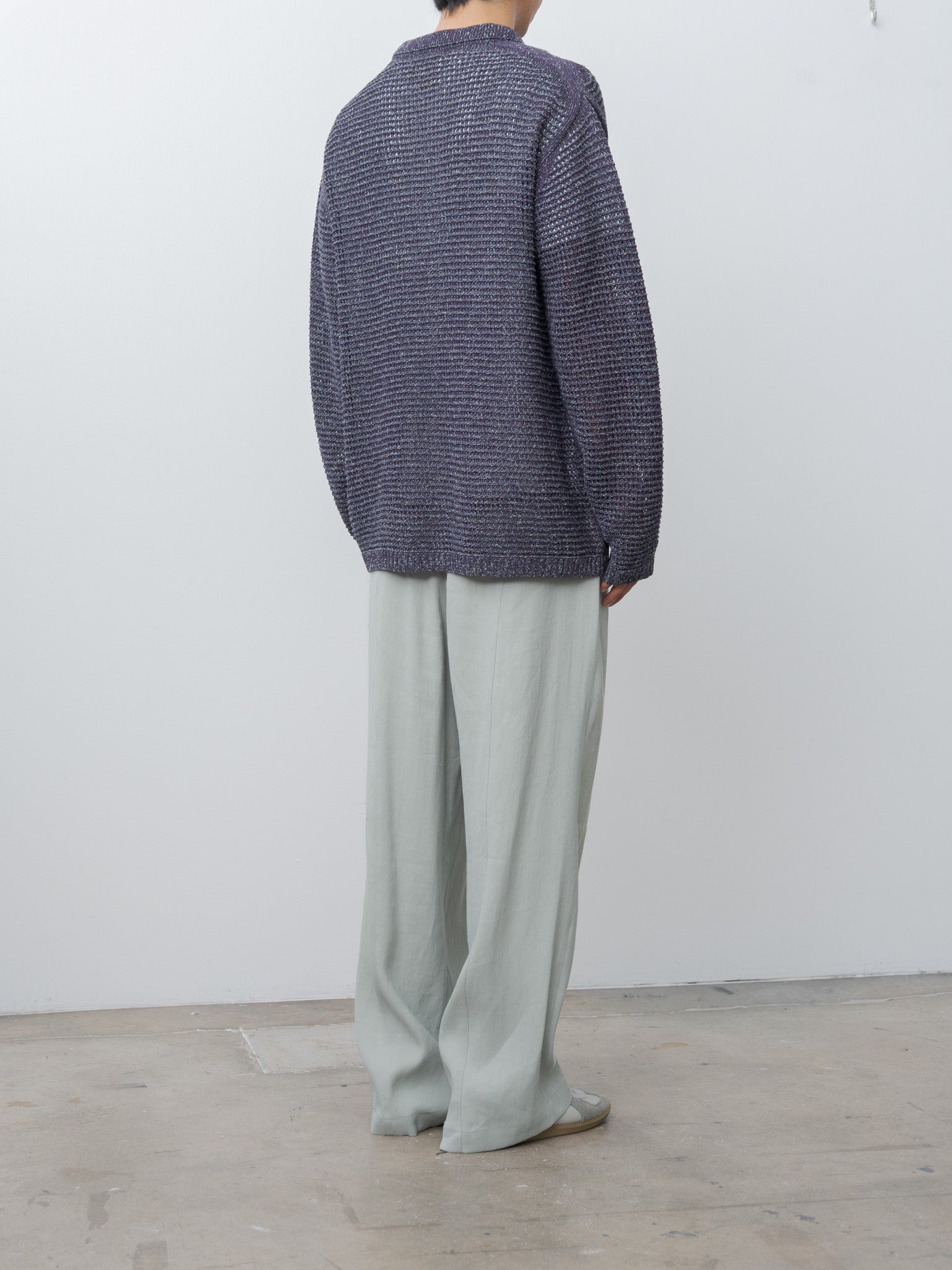 Namu Shop - Yoke Mesh Knitted Shirt Cardigan - Purple