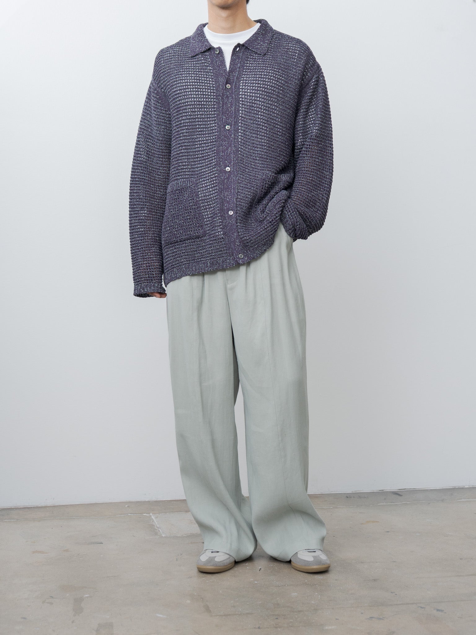 Namu Shop - Yoke Mesh Knitted Shirt Cardigan - Purple