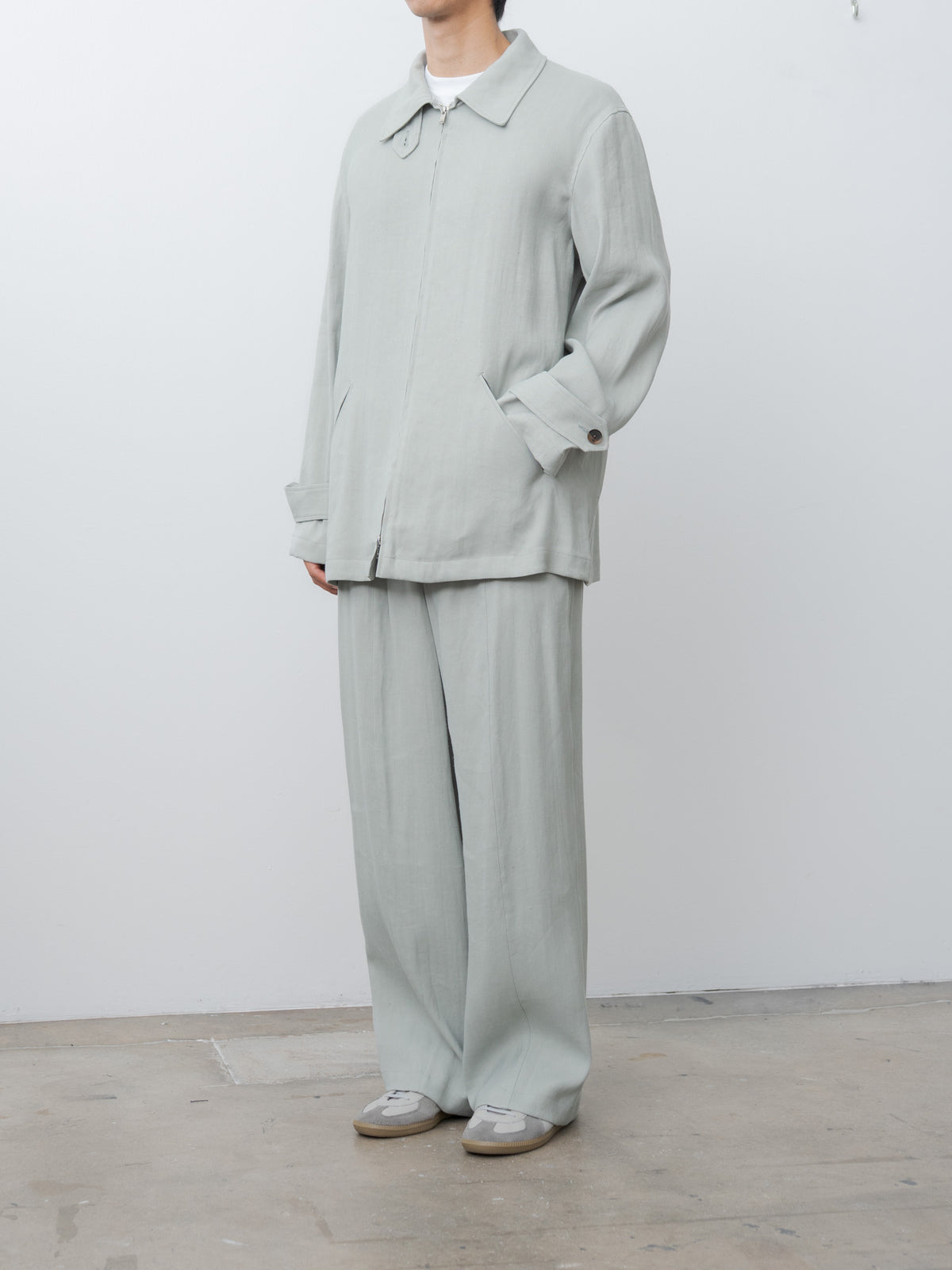 Namu Shop - Yoke Linen Acetate Front Gather Wide Trousers - Mist Green