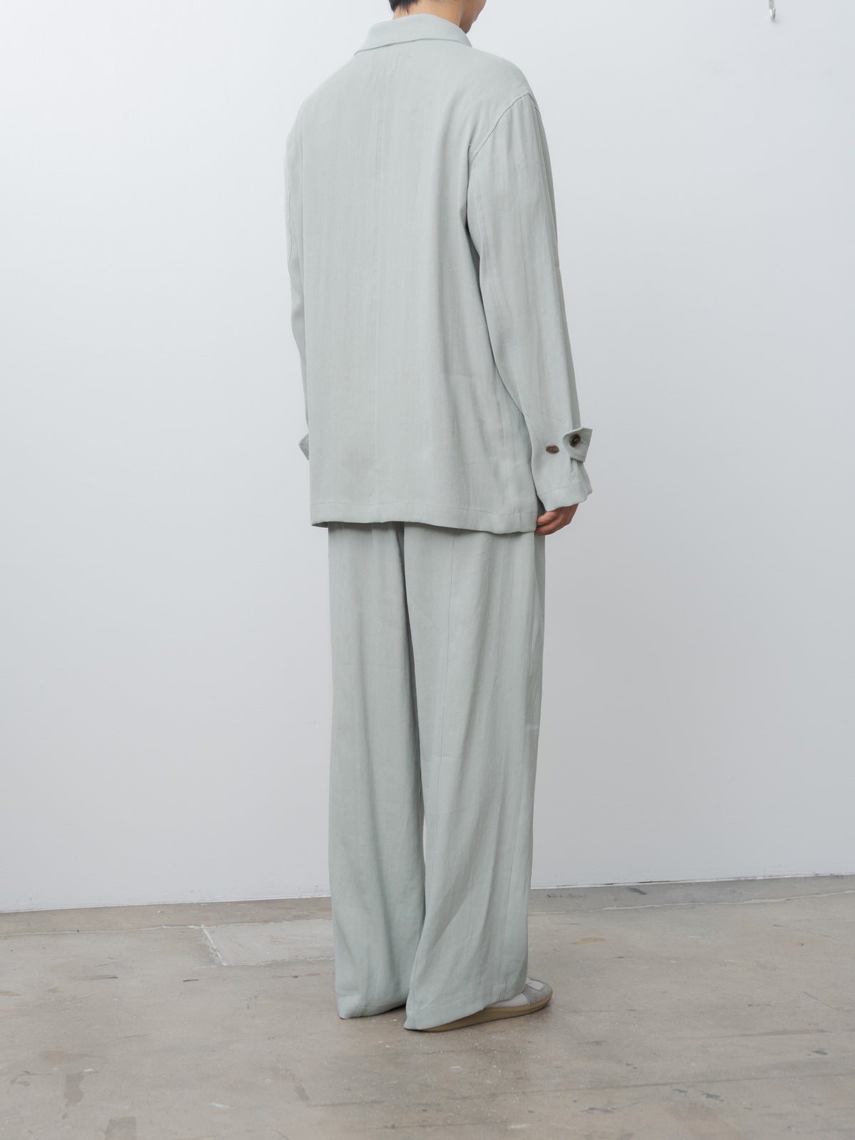 Namu Shop - Yoke Linen Acetate Front Gather Wide Trousers - Mist Green