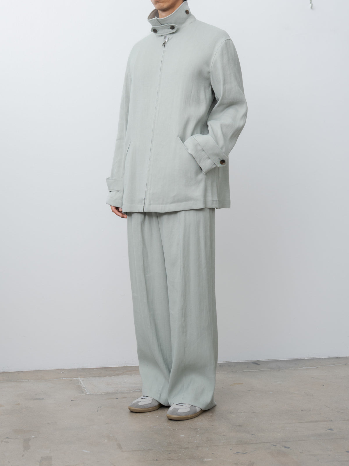 Namu Shop - Yoke Linen Acetate Zip Blouson - Mist Green
