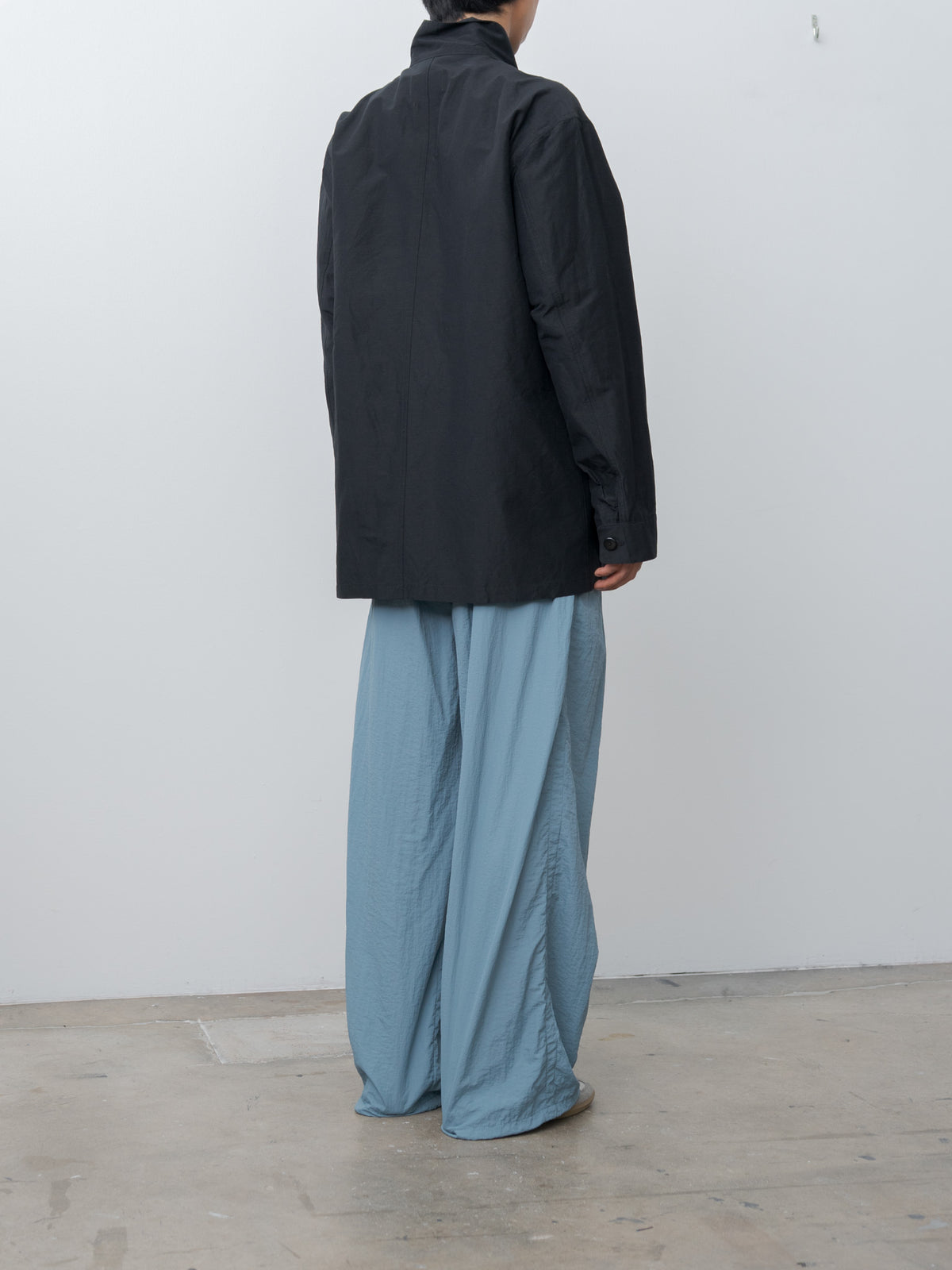 Namu Shop - Yoke Nylon 3Pleated Wide-Leg Easy Trousers - Fog Blue