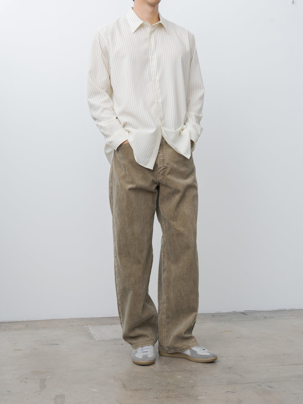 Namu Shop - Auralee Super Fine Wool Stripe Shirt - Ivory Stripe