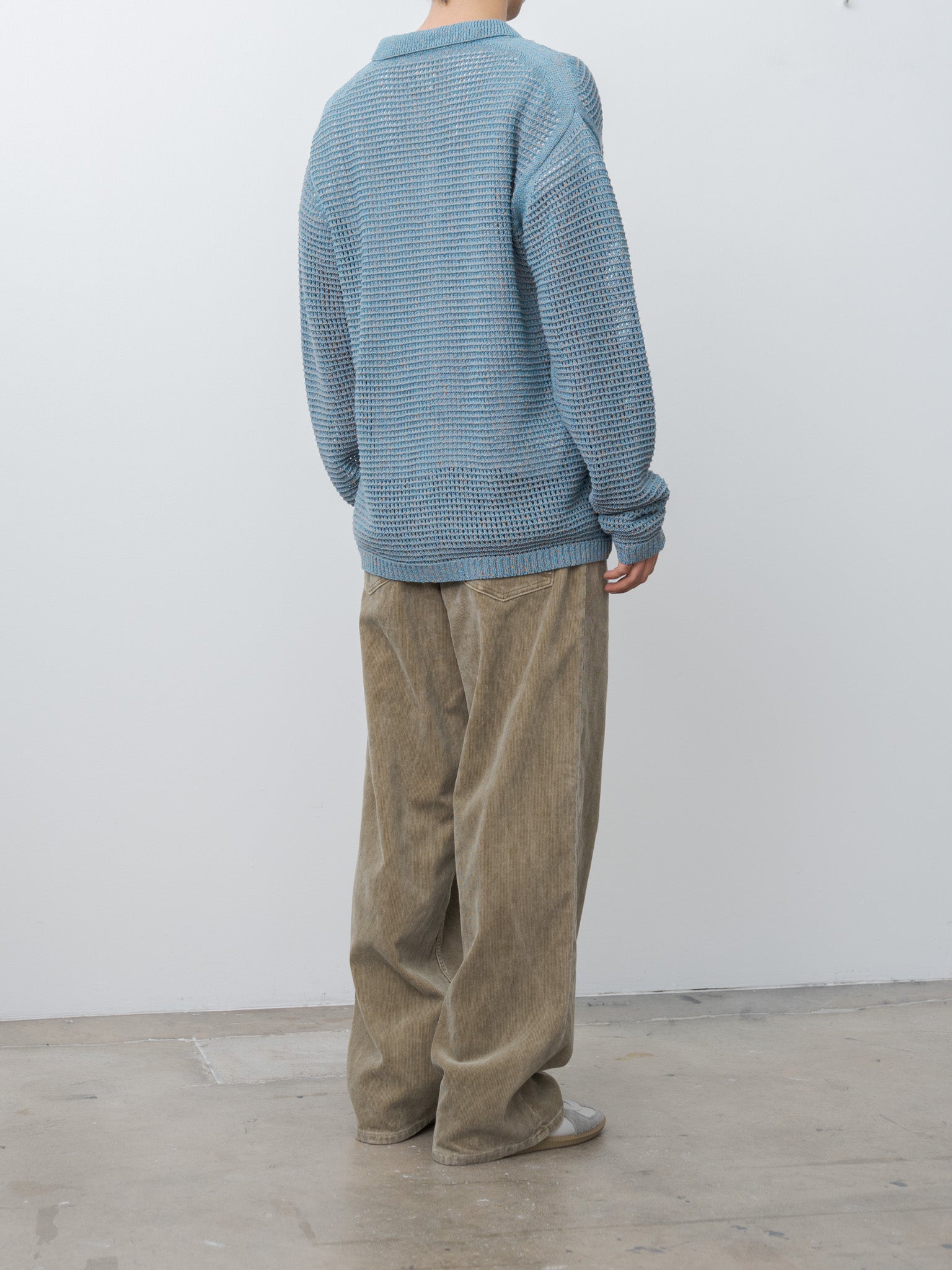 Namu Shop - Yoke Mesh Knitted Shirt Cardigan - Blue
