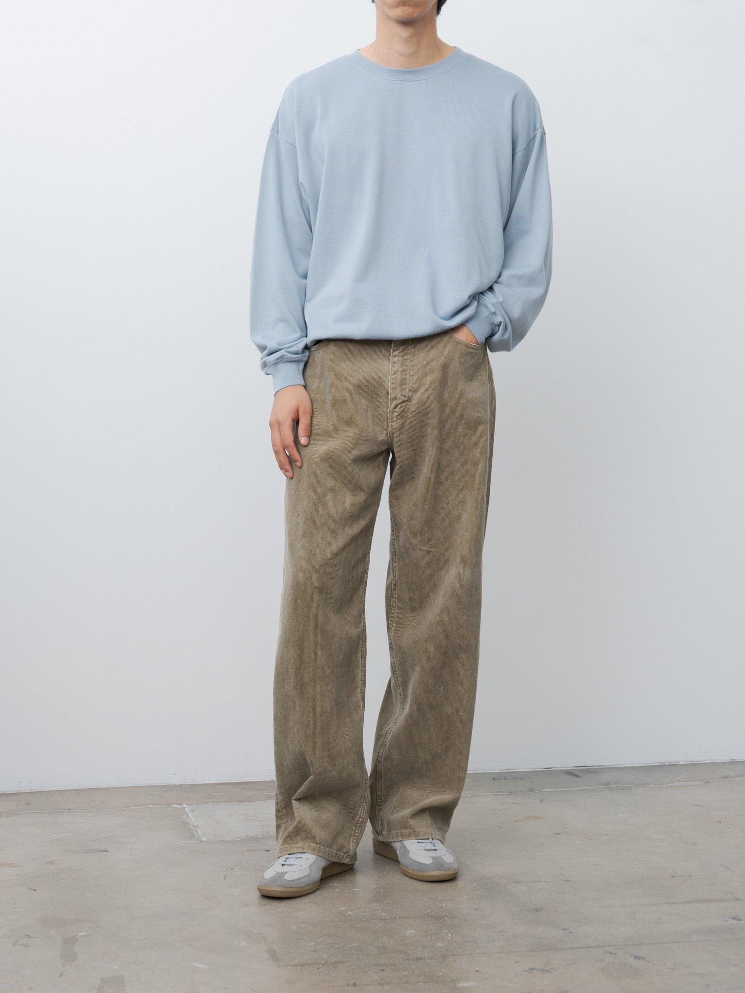 Namu Shop - Auralee Pigment Dye Finx Corduroy Wide 5P Pants - Olive Brown