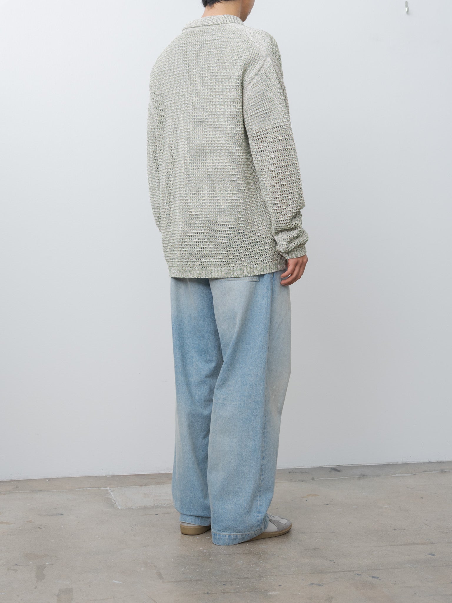 Namu Shop - Yoke Mesh Knitted Shirt Cardigan - White