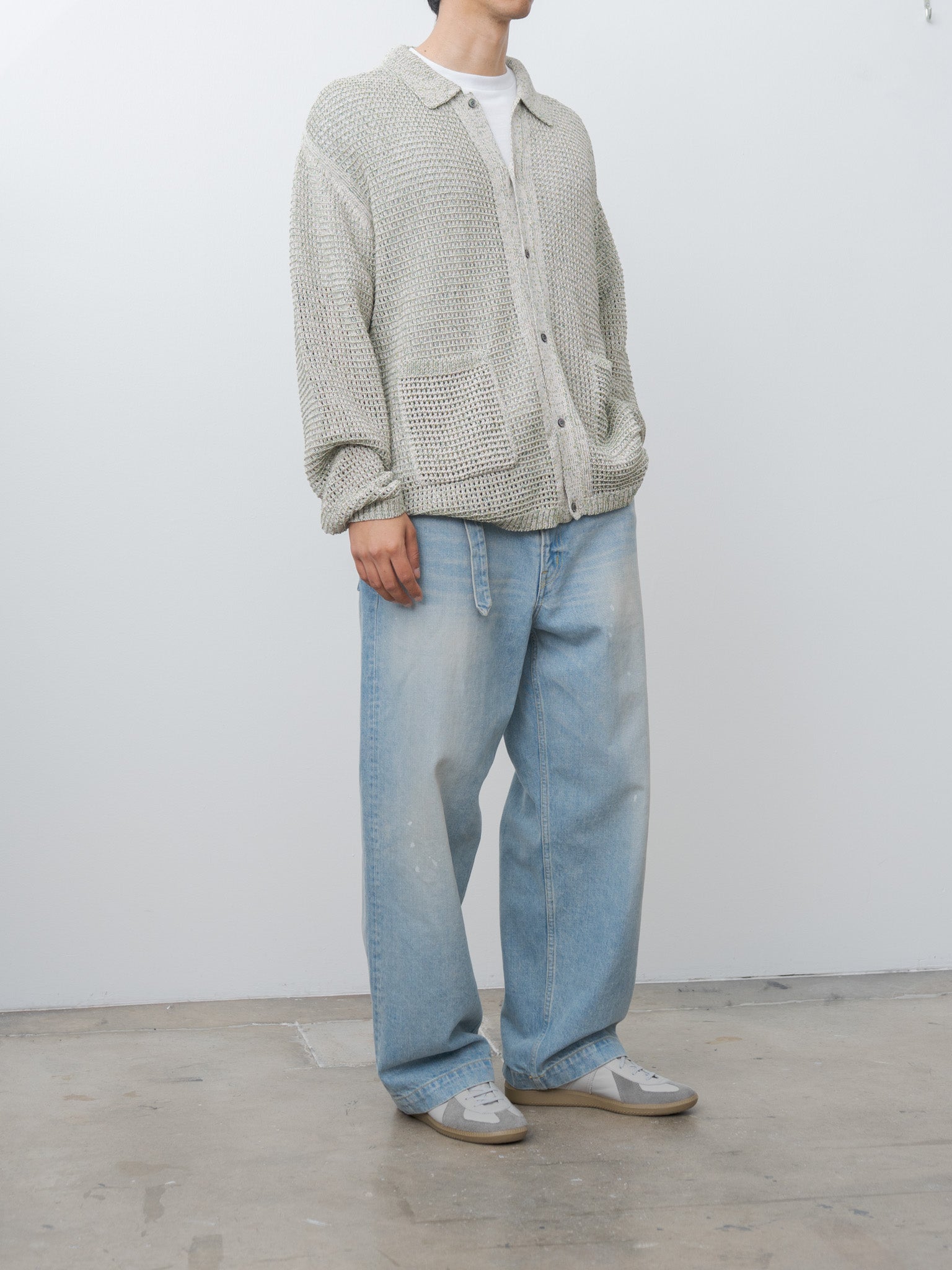 Namu Shop - Yoke Mesh Knitted Shirt Cardigan - White