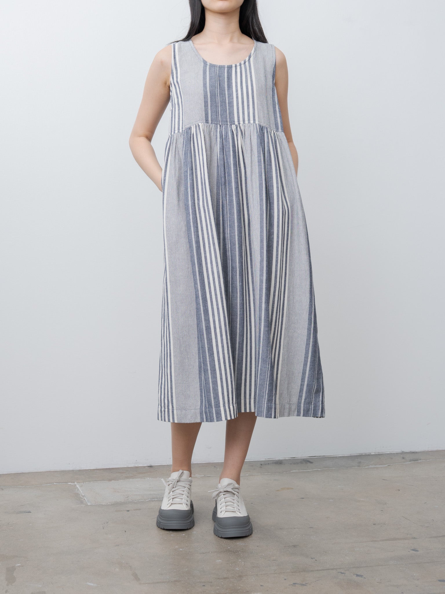 Namu Shop - Ichi Antiquites India Random Stripe Dress - Navy