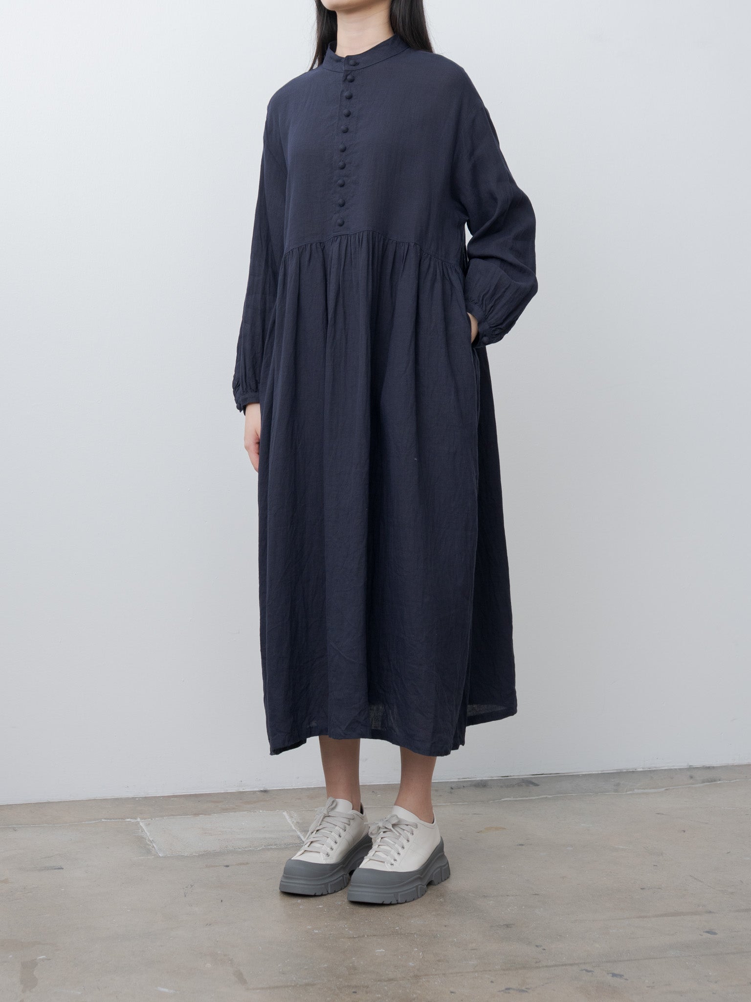Namu Shop - Ichi Antiquites French Linen Dress - Navy