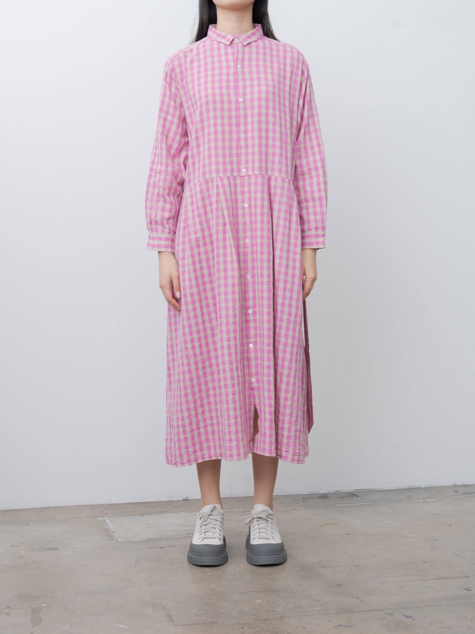 Namu Shop - Ichi Antiquites L/C Gingham Dress - Pink x Natural
