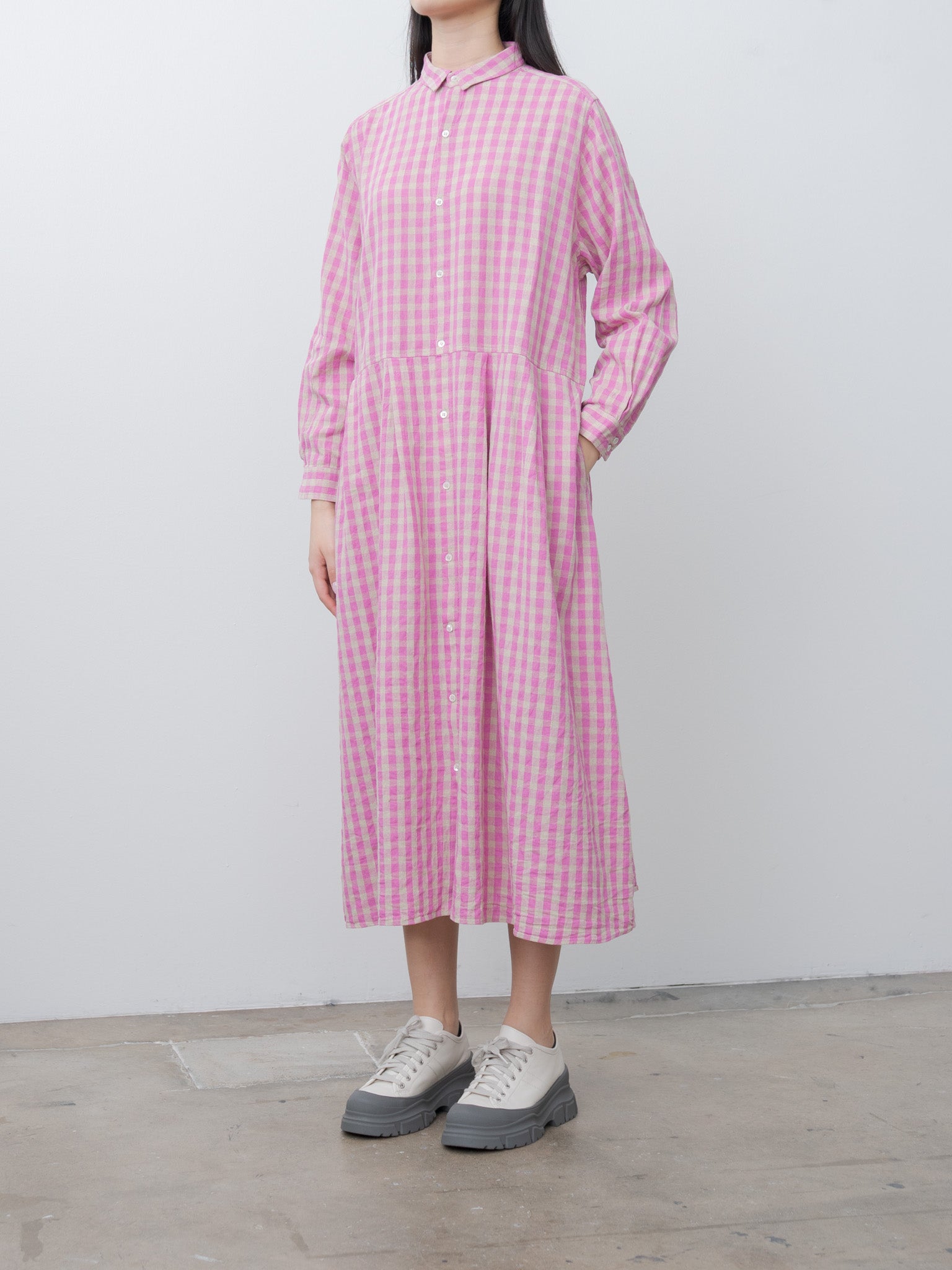 Namu Shop - Ichi Antiquites L/C Gingham Dress - Pink x Natural