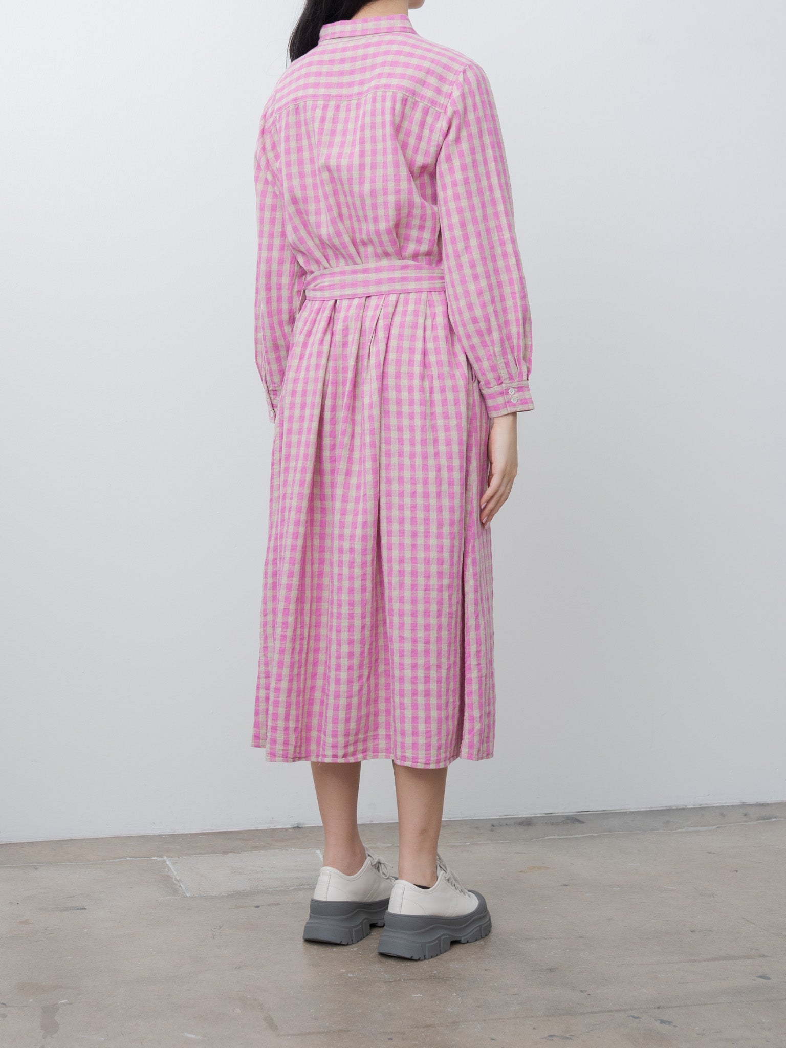 Namu Shop - Ichi Antiquites L/C Gingham Dress - Pink x Natural