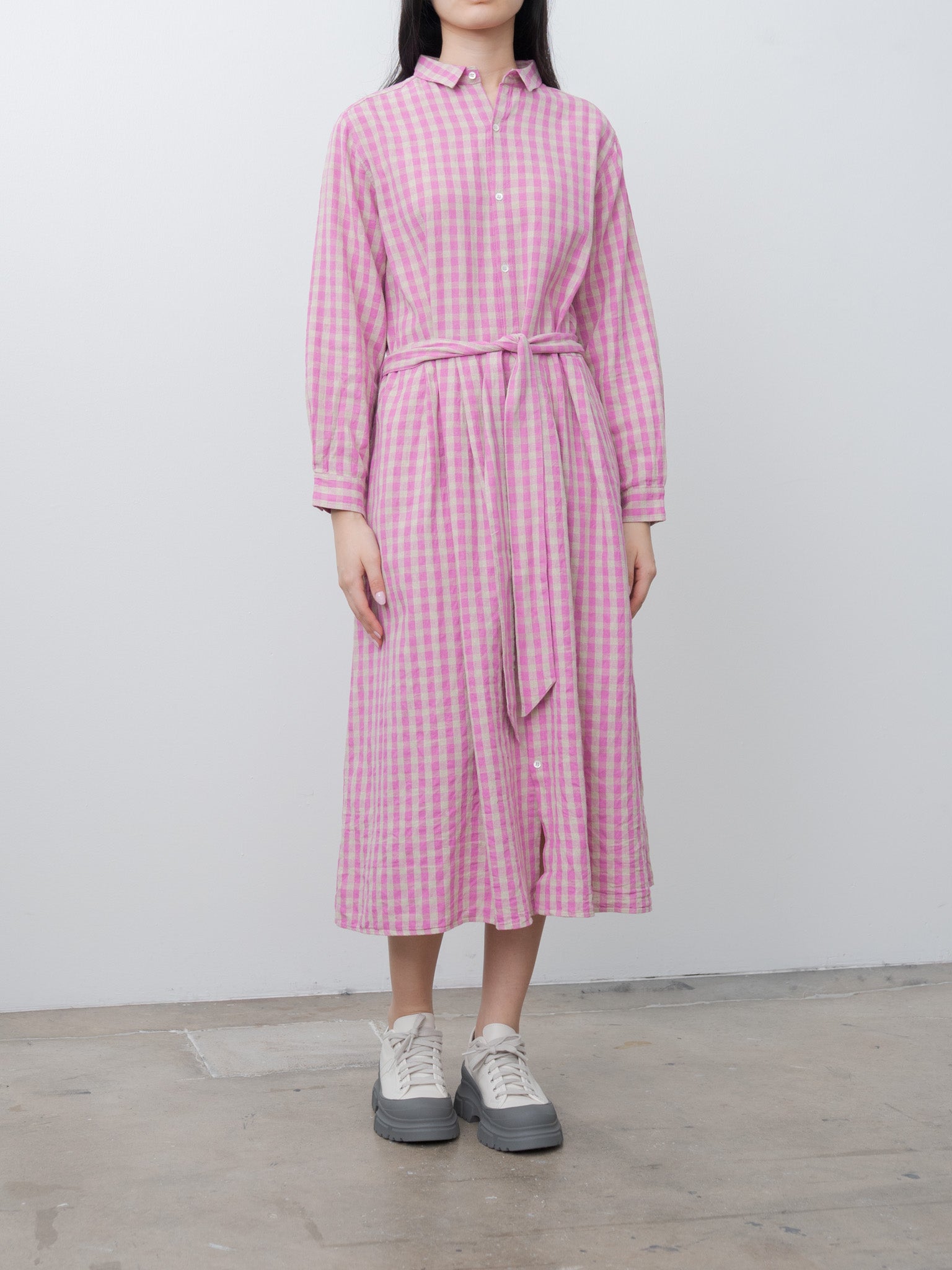 Namu Shop - Ichi Antiquites L/C Gingham Dress - Pink x Natural