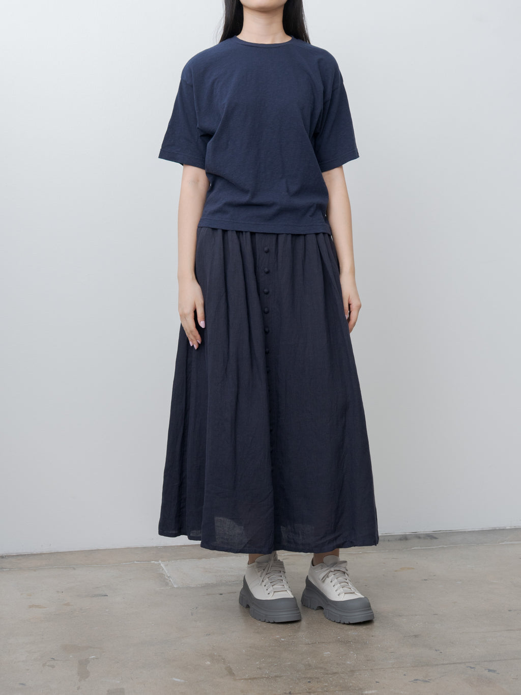 Namu Shop - Ichi Antiquites French Linen Skirt - Navy