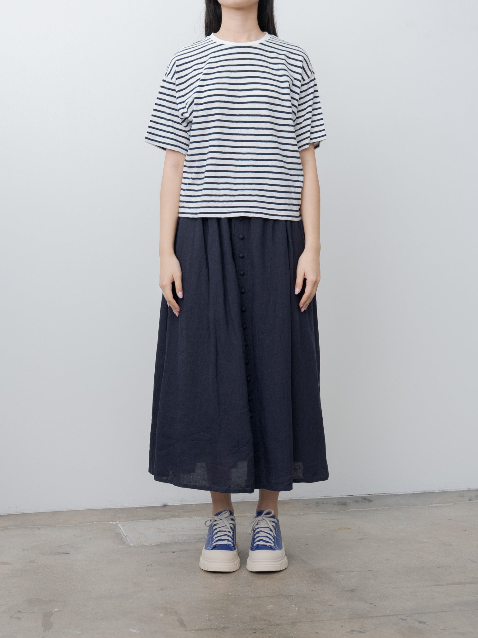 Namu Shop - Ichi Antiquites French Linen Skirt - Navy