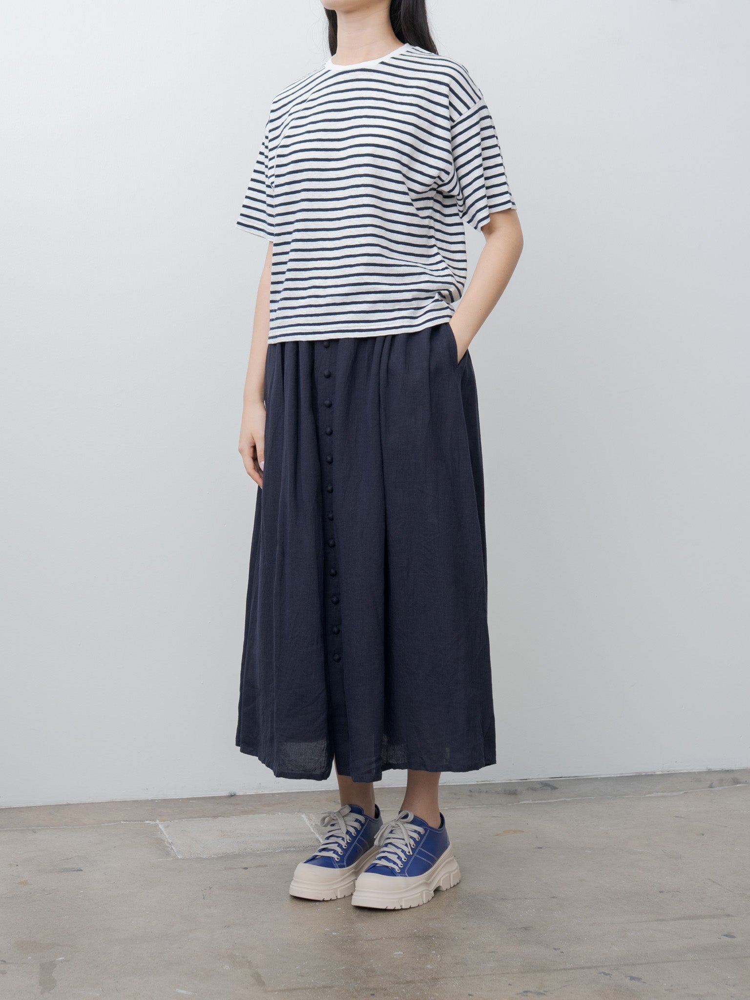 Namu Shop - Ichi Antiquites T-Shirt - Striped White x Navy