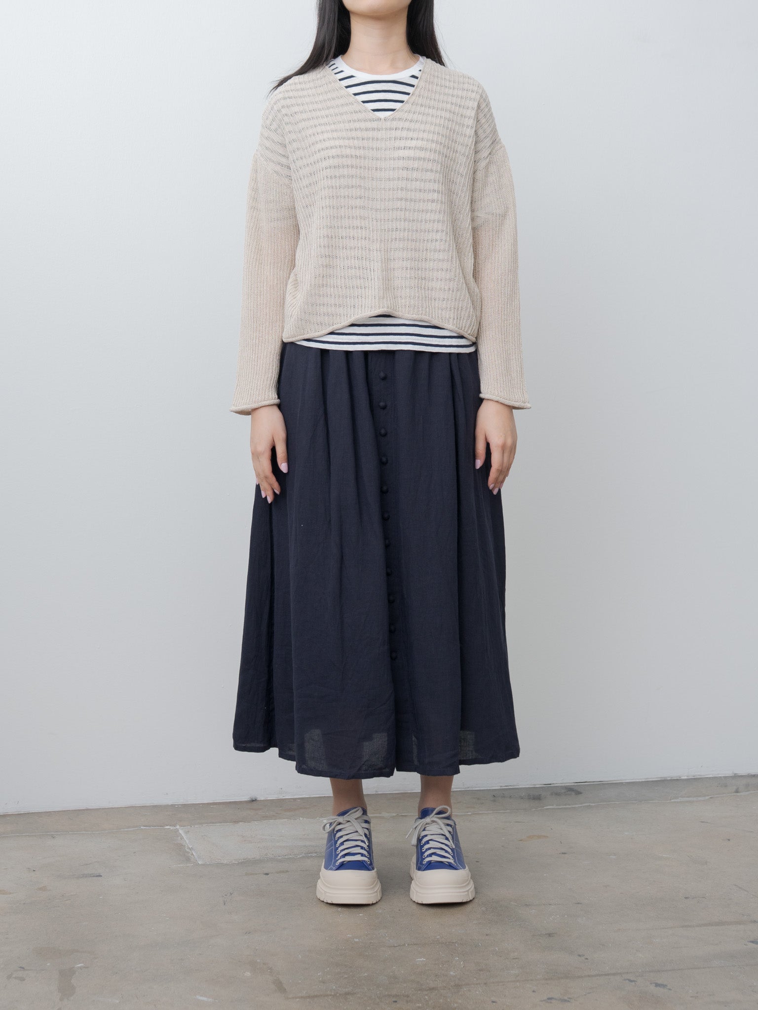 Namu Shop - Ichi Antiquites French Linen Skirt - Navy