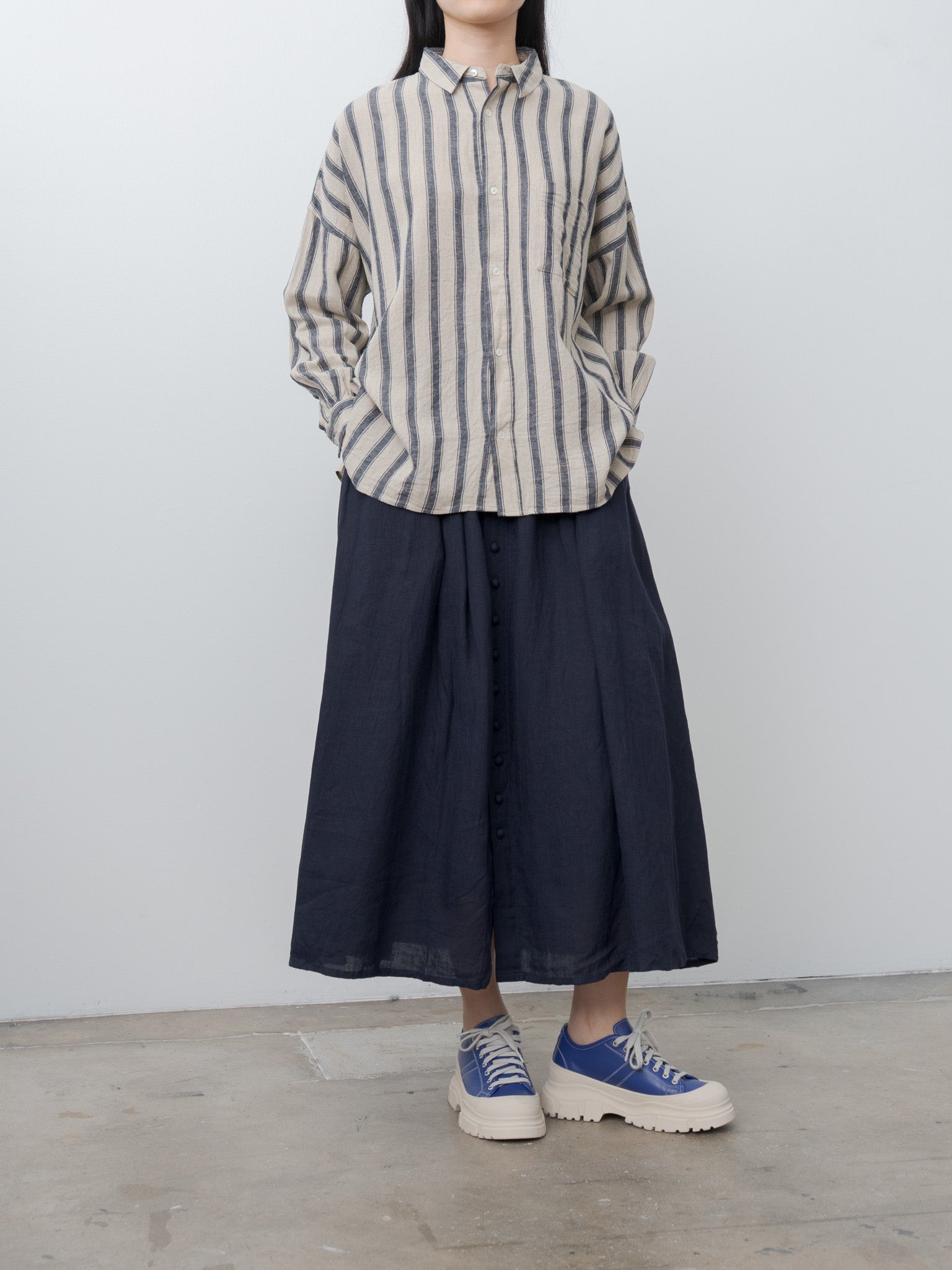 Namu Shop - Ichi Antiquites French Linen Skirt - Navy