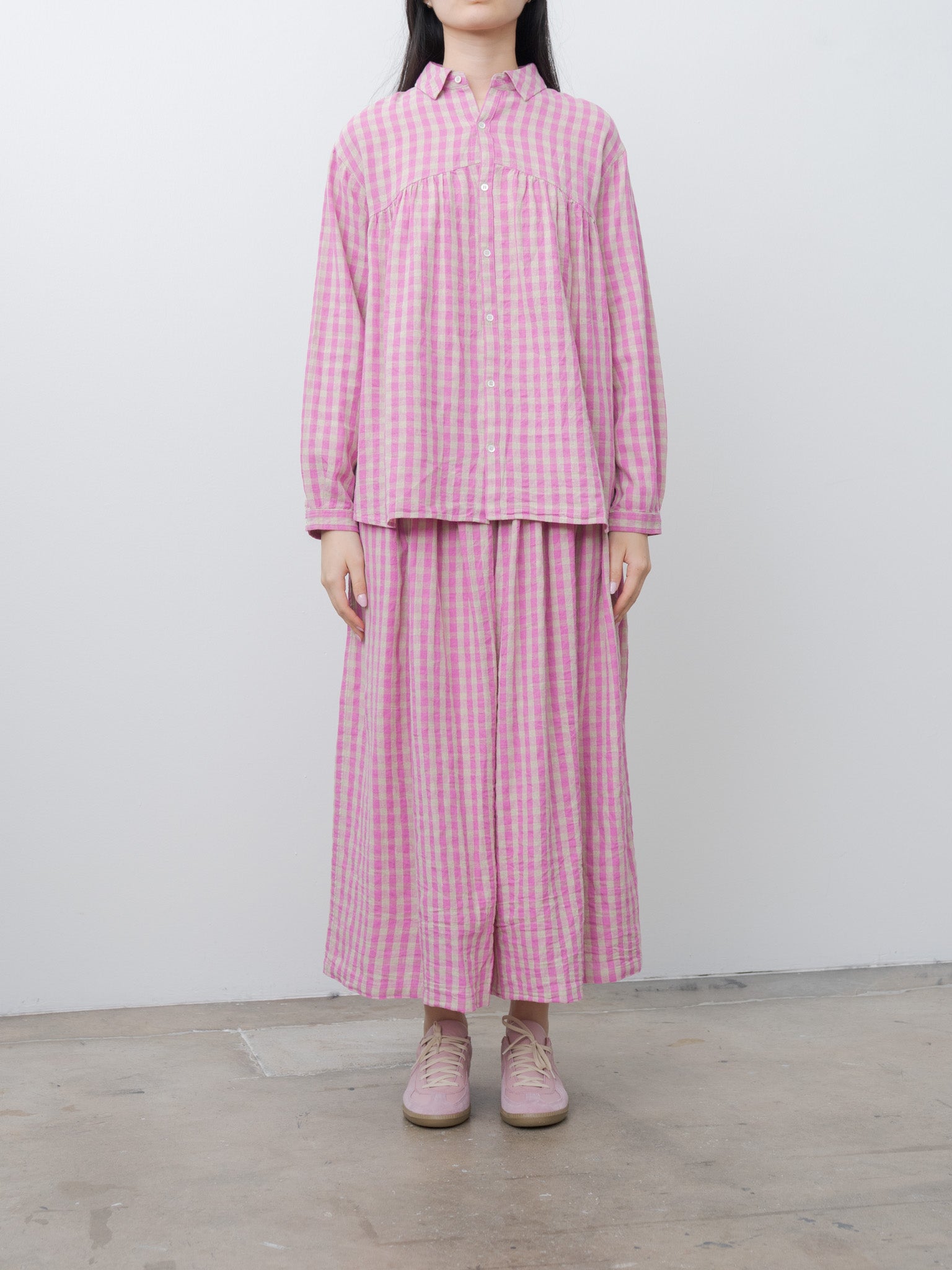 Namu Shop - Ichi Antiquites L/C Gingham Shirt - Pink x Natural