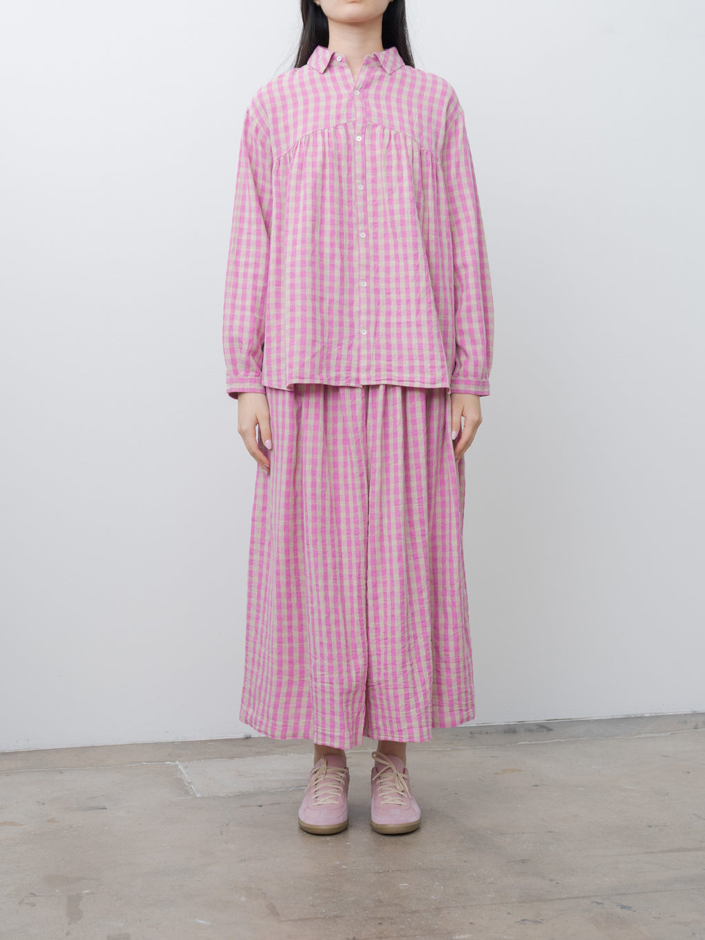 Namu Shop - Ichi Antiquites L/C Gingham Shirt - Pink x Natural