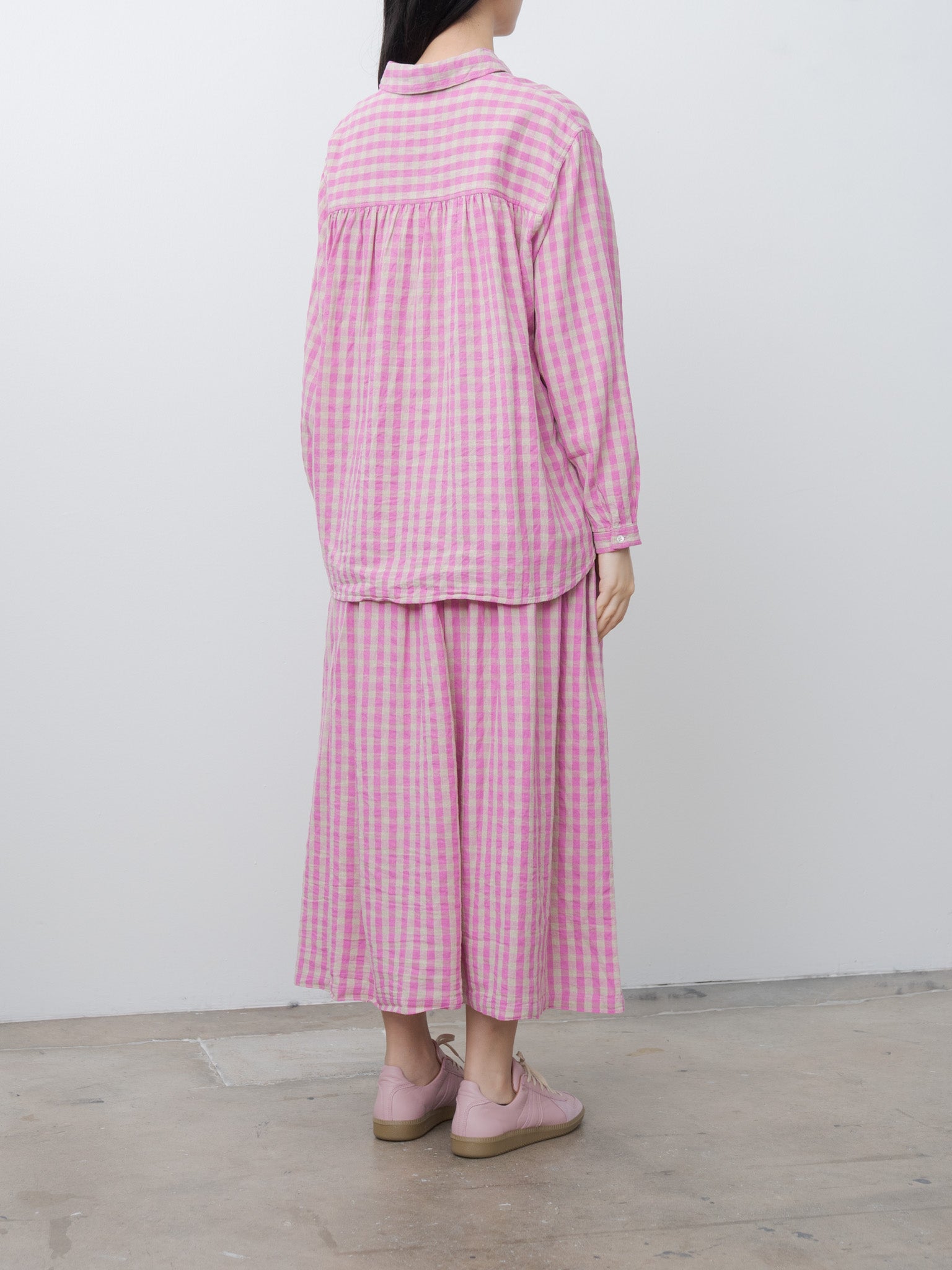 Namu Shop - Ichi Antiquites L/C Gingham Shirt - Pink x Natural
