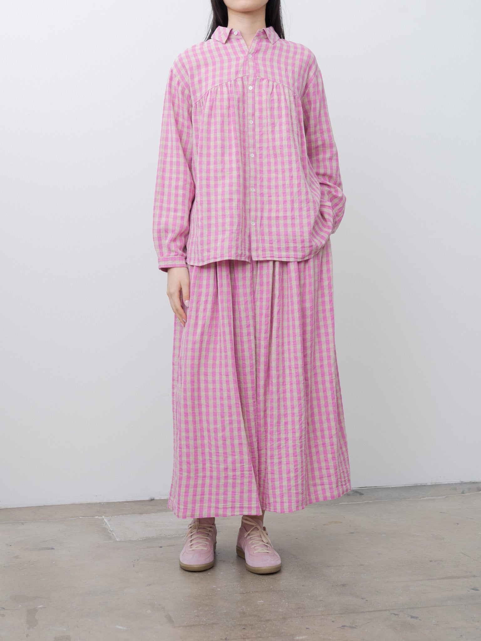 Namu Shop - Ichi Antiquites L/C Gingham Shirt - Pink x Natural