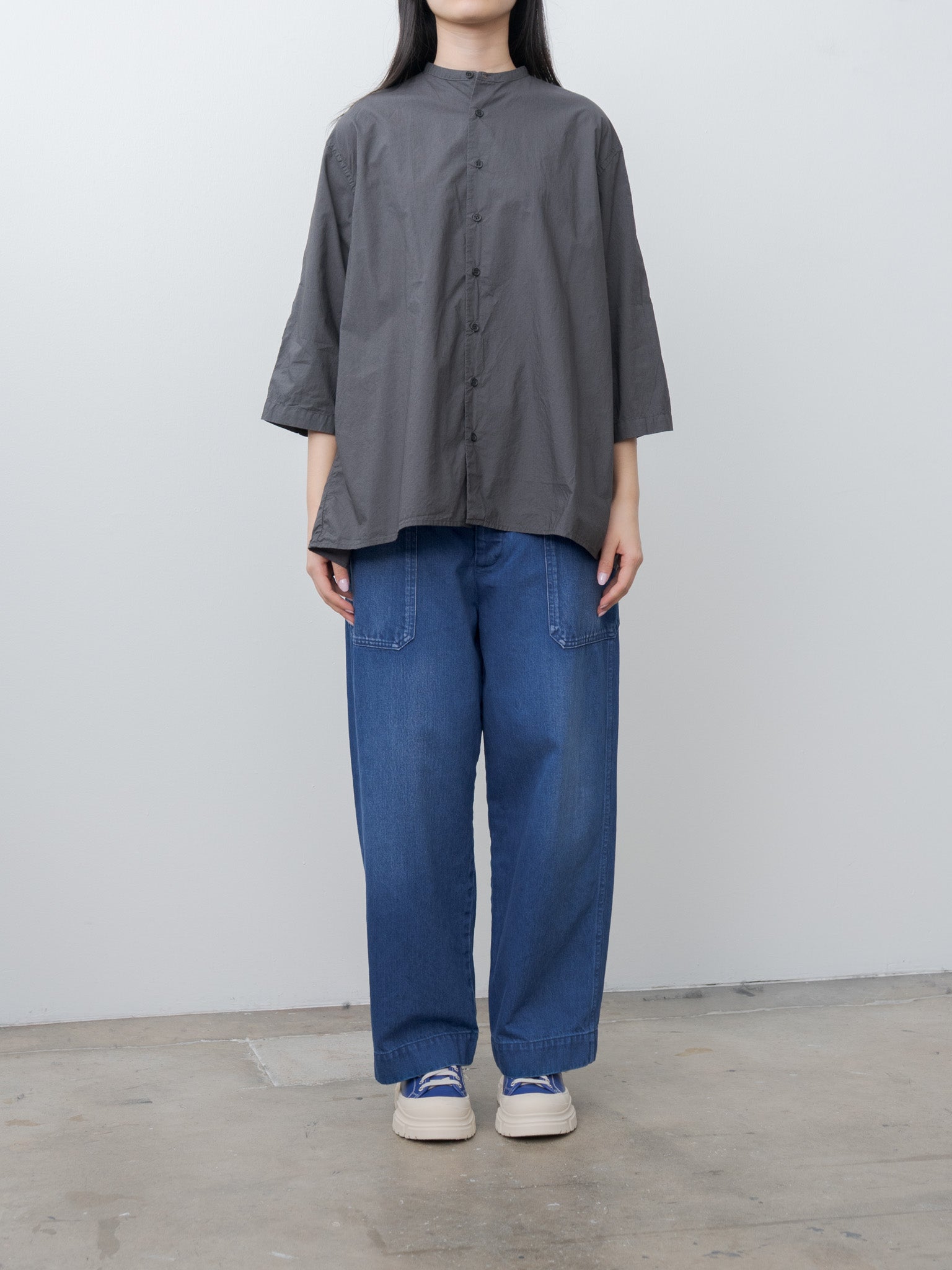 Namu Shop - Veritecoeur Gathered Blouse - Sumikuro (Charcoal Black)