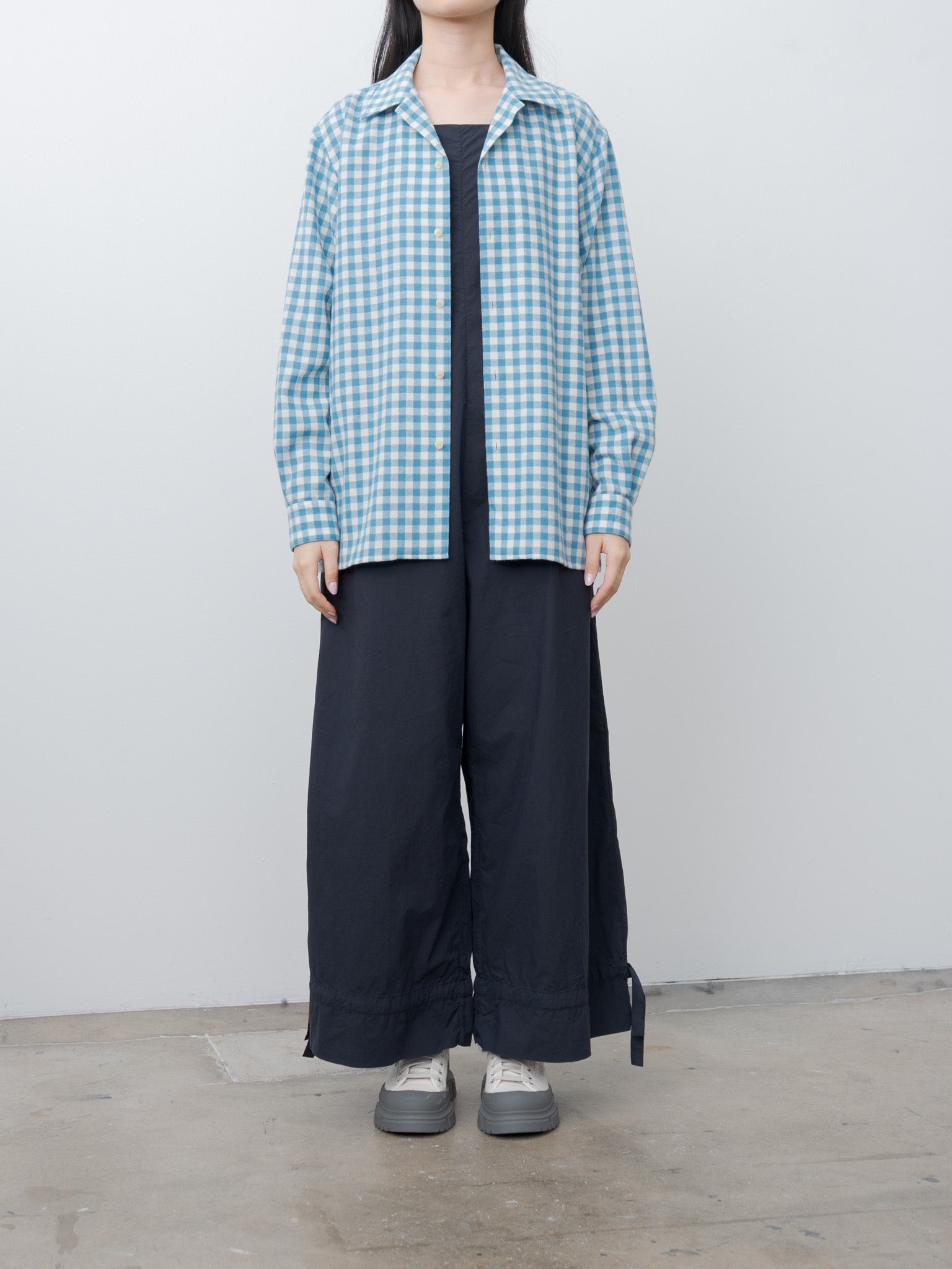 Namu Shop - Auralee Airy Smooth Cashmere Shirt Blouson - Light Blue Gingham Check