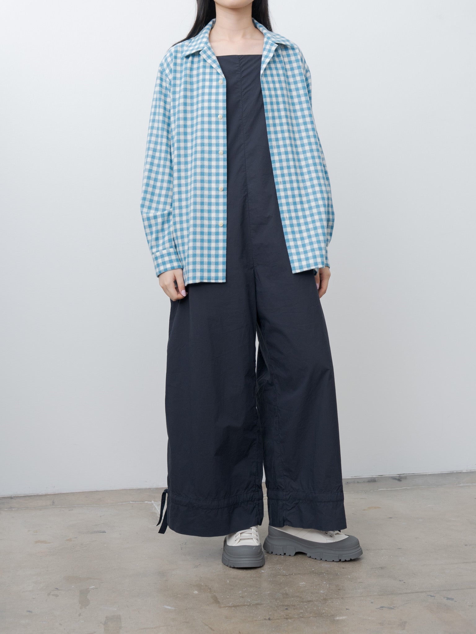 Namu Shop - Auralee Airy Smooth Cashmere Shirt Blouson - Light Blue Gingham Check