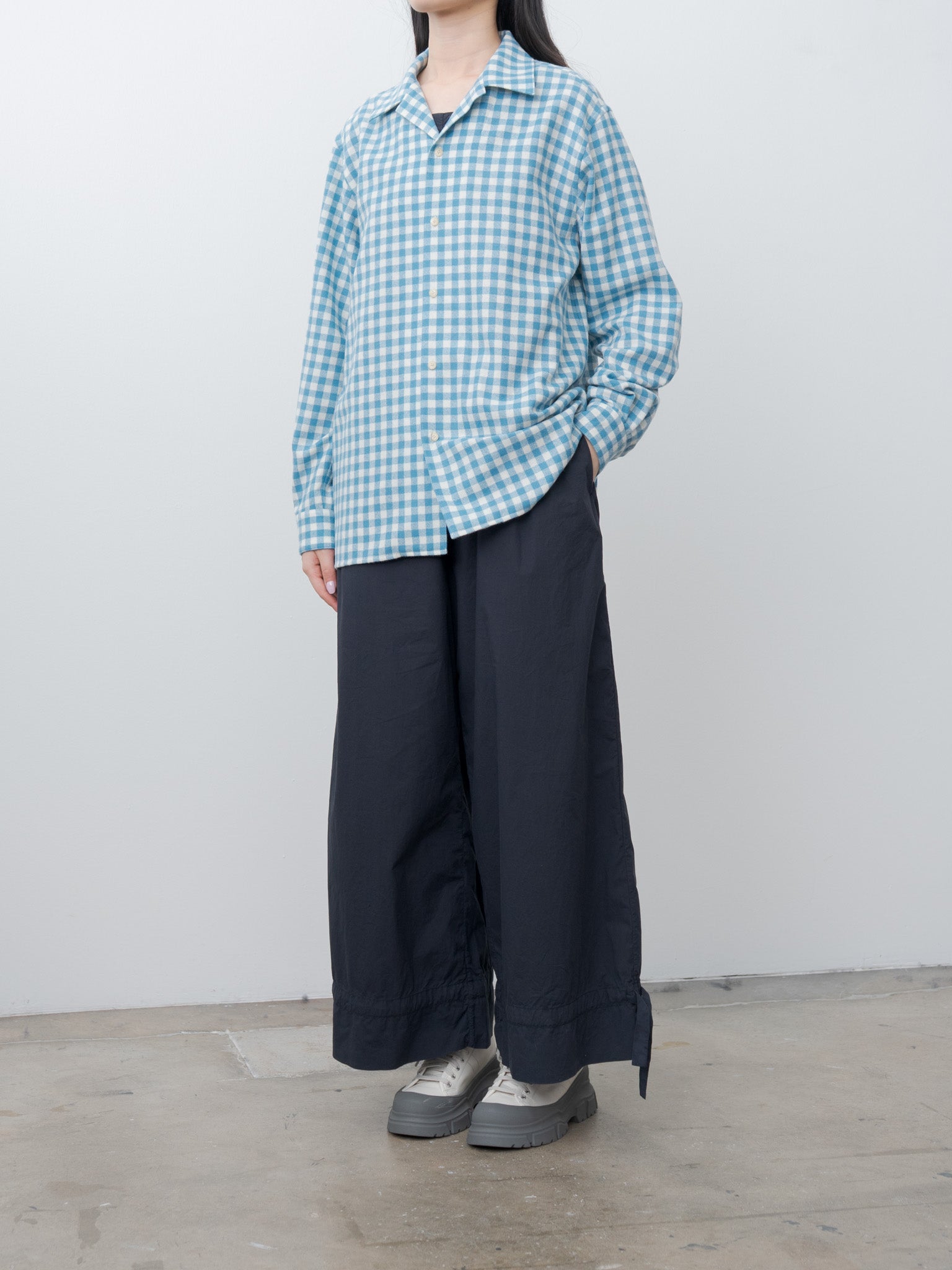 Namu Shop - Auralee Airy Smooth Cashmere Shirt Blouson - Light Blue Gingham Check