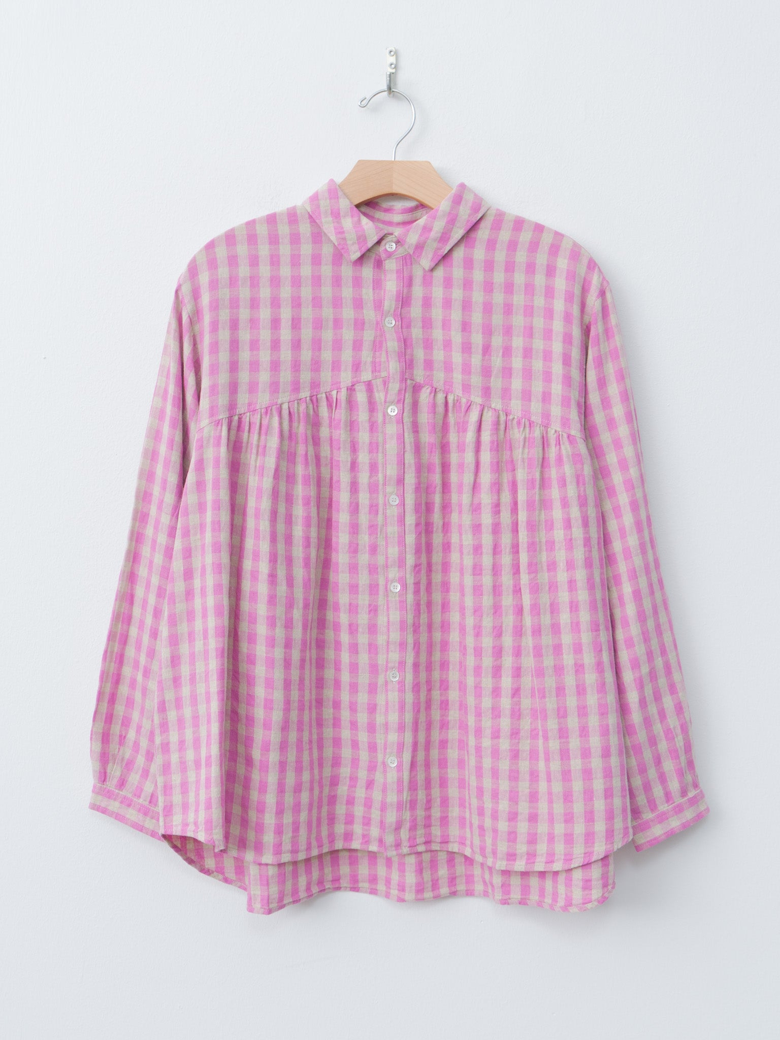 Namu Shop - Ichi Antiquites L/C Gingham Shirt - Pink x Natural