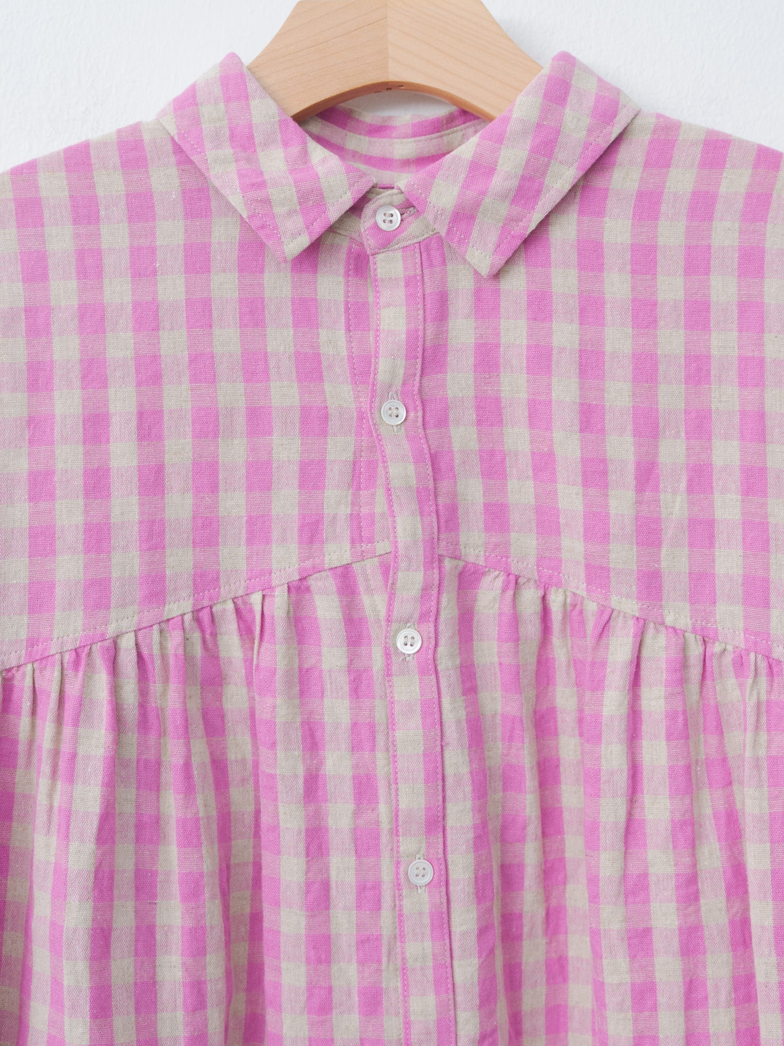 Namu Shop - Ichi Antiquites L/C Gingham Shirt - Pink x Natural