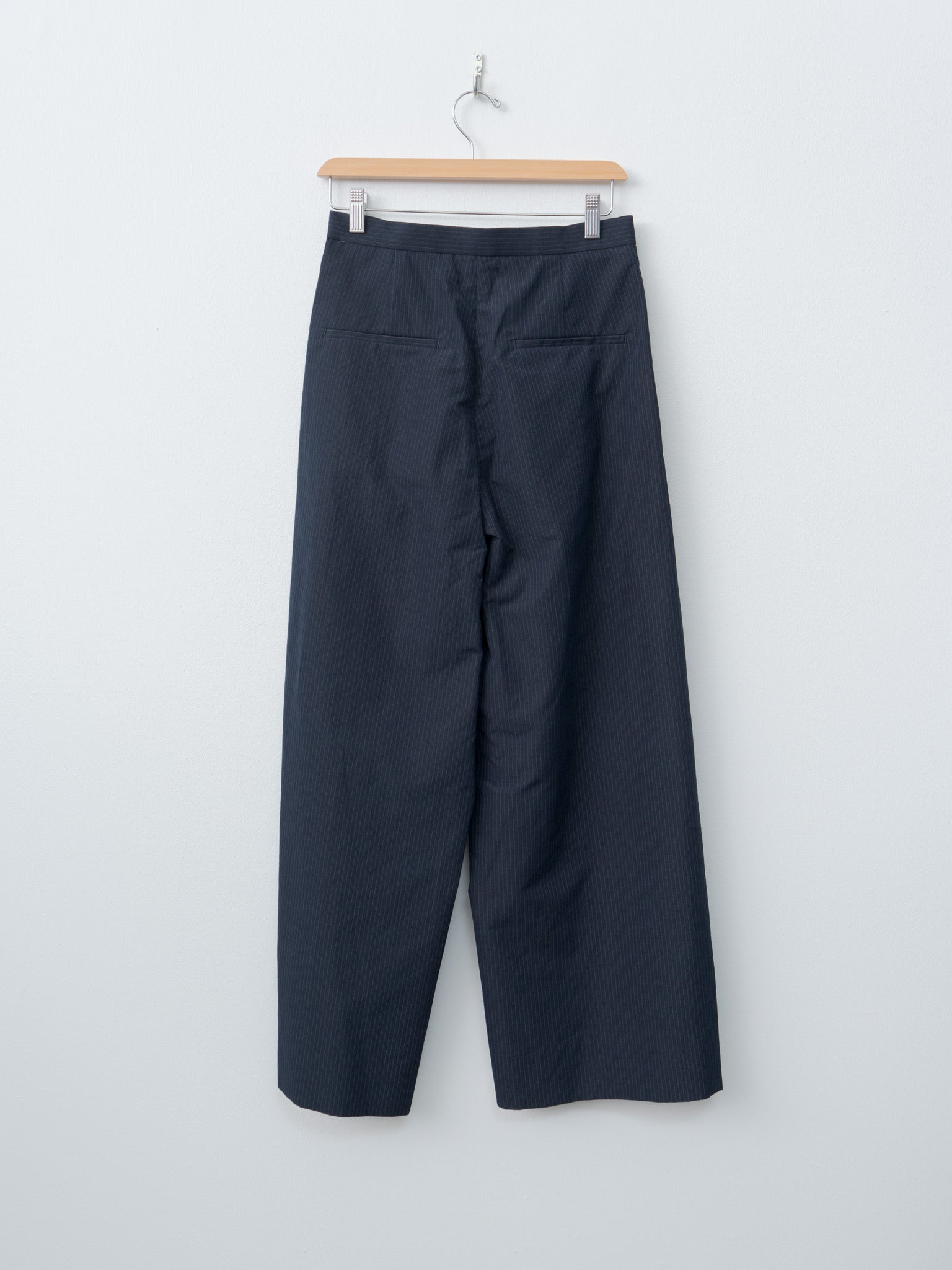 Namu Shop - Aton Silk Linen Shantung Two Tucked Pants - Navy x Pinstripe