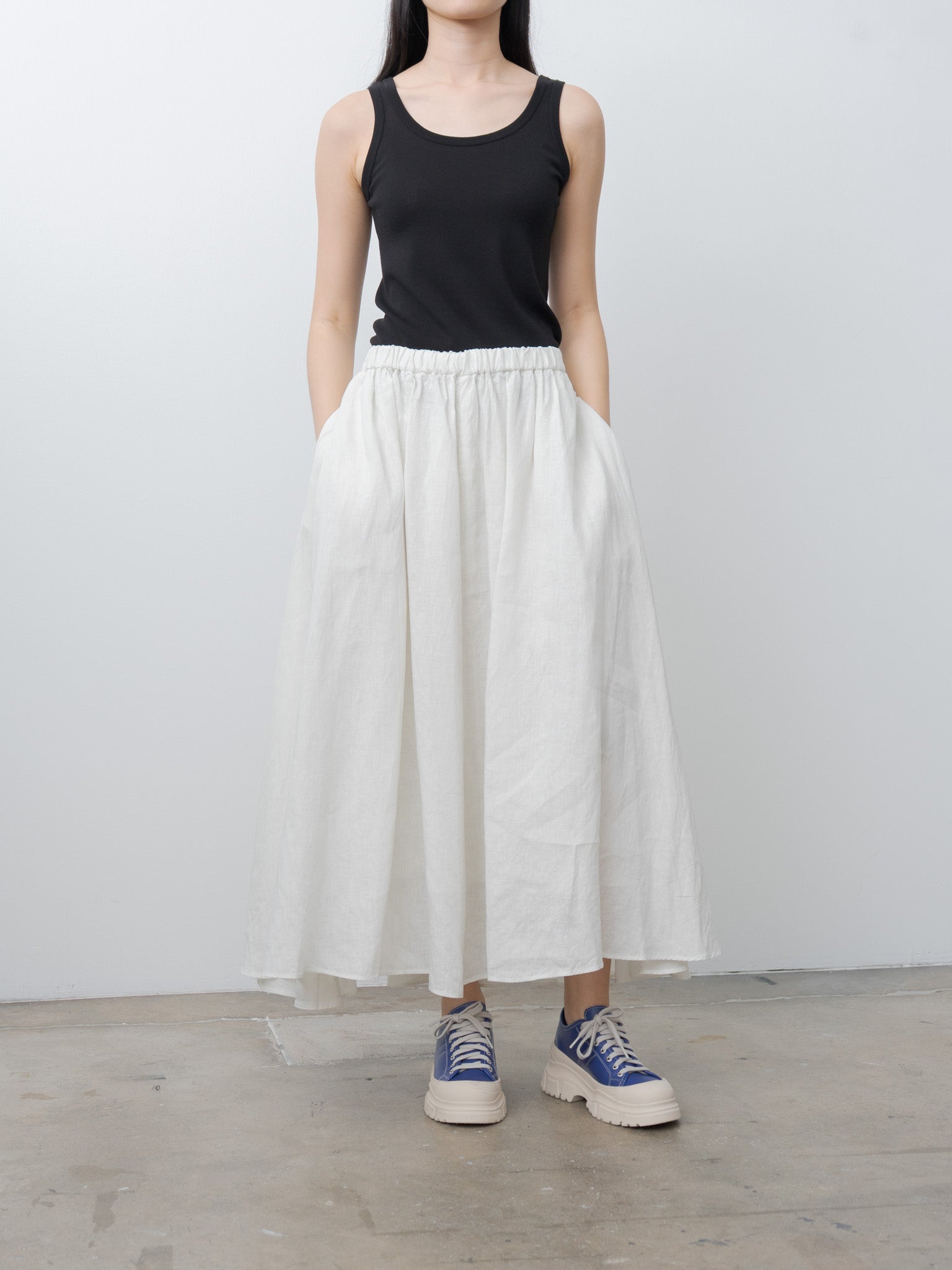Namu Shop - Aton Natural Dyed Linen Lawn Gathered Skirt - Off White Mint