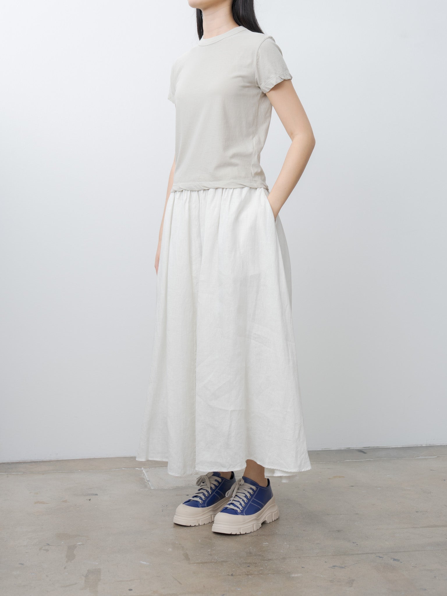 Namu Shop - Aton Natural Dyed Linen Lawn Gathered Skirt - Off White Mint