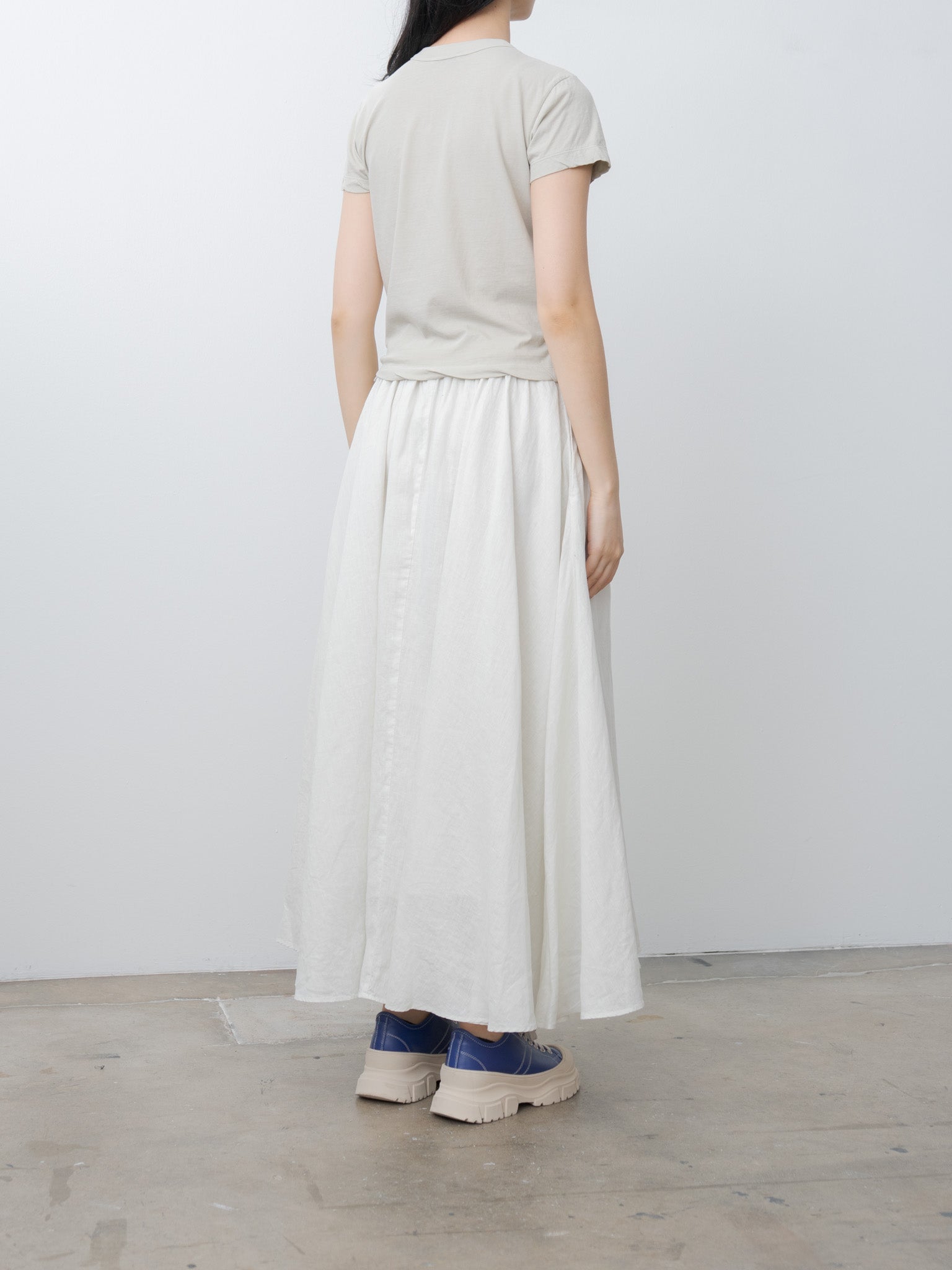 Namu Shop - Aton Natural Dyed Linen Lawn Gathered Skirt - Off White Mint