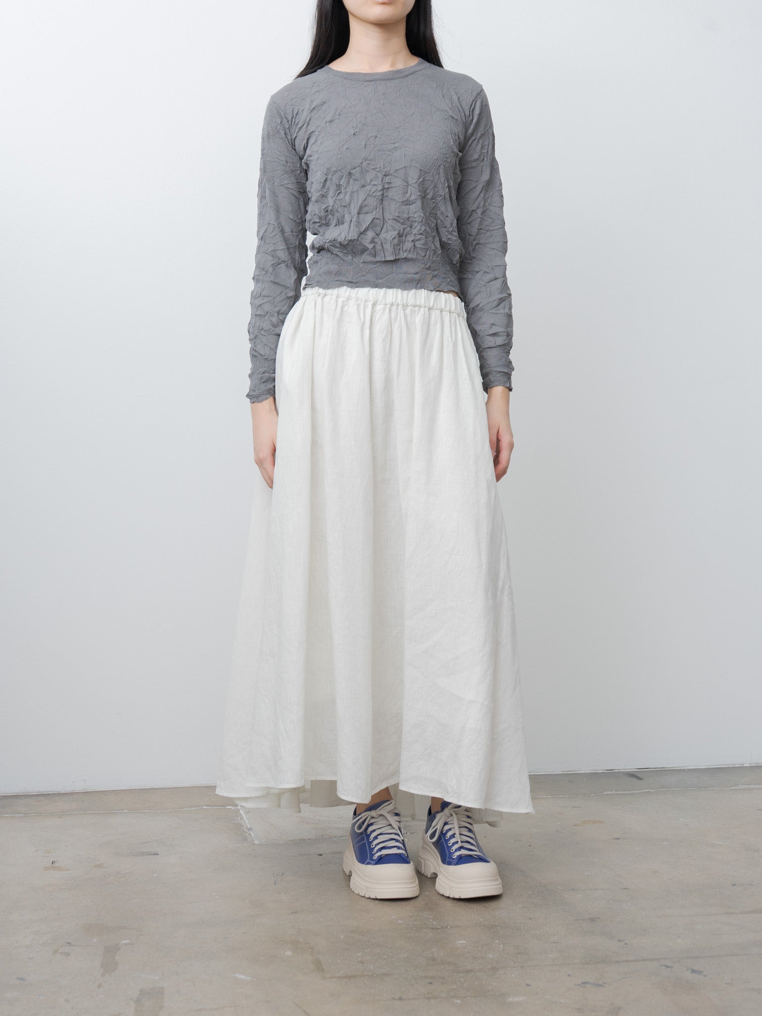 Namu Shop - Aton Natural Dyed Linen Lawn Gathered Skirt - Off White Mint