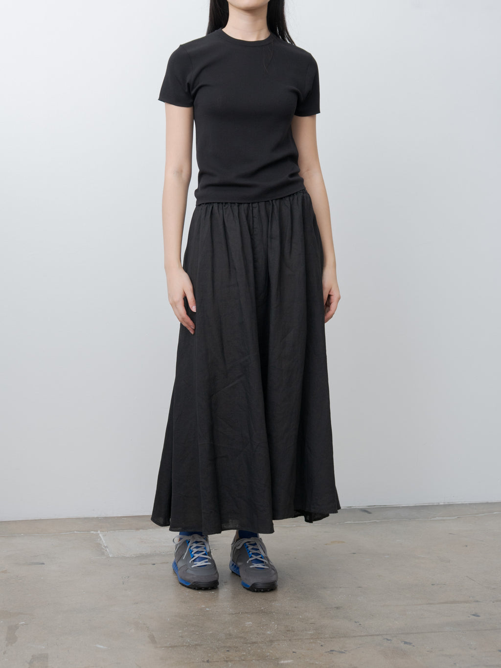 Natural Dyed Linen Lawn Gathered Skirt - Black