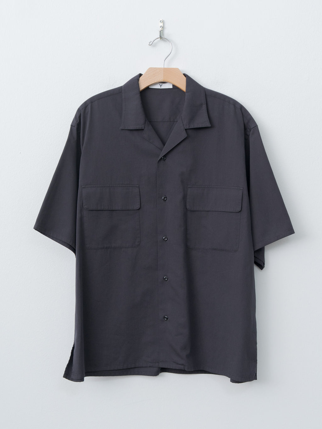 Organic Cotton Washer Satin Open Collar Shirt - Navy