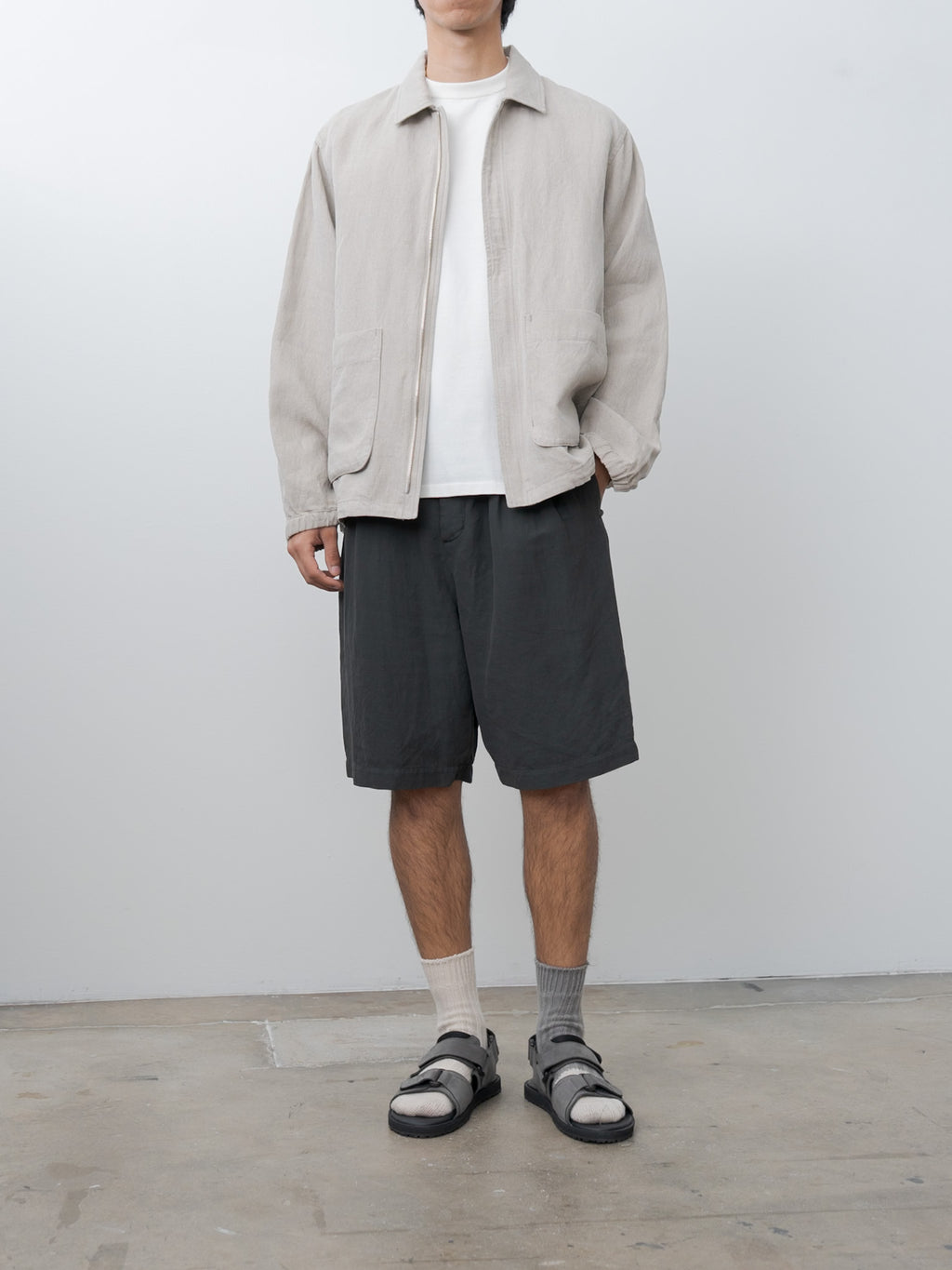 Cotton Linen Voile Two Tucked Easy Shorts - Dark Green