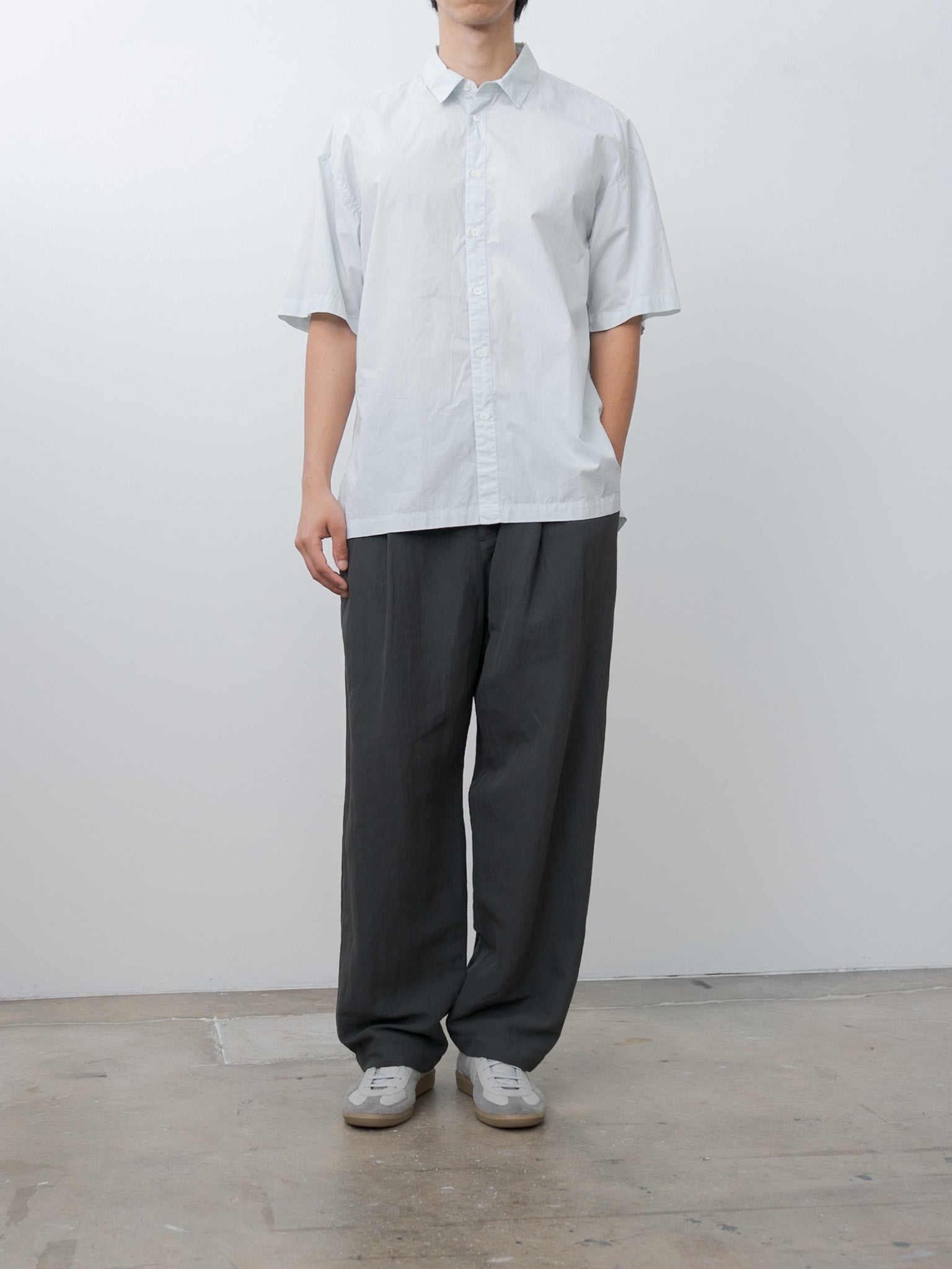 Namu Shop - Aton Cotton Lawn Oversized Short Sleeve Shirt - Ice Blue
