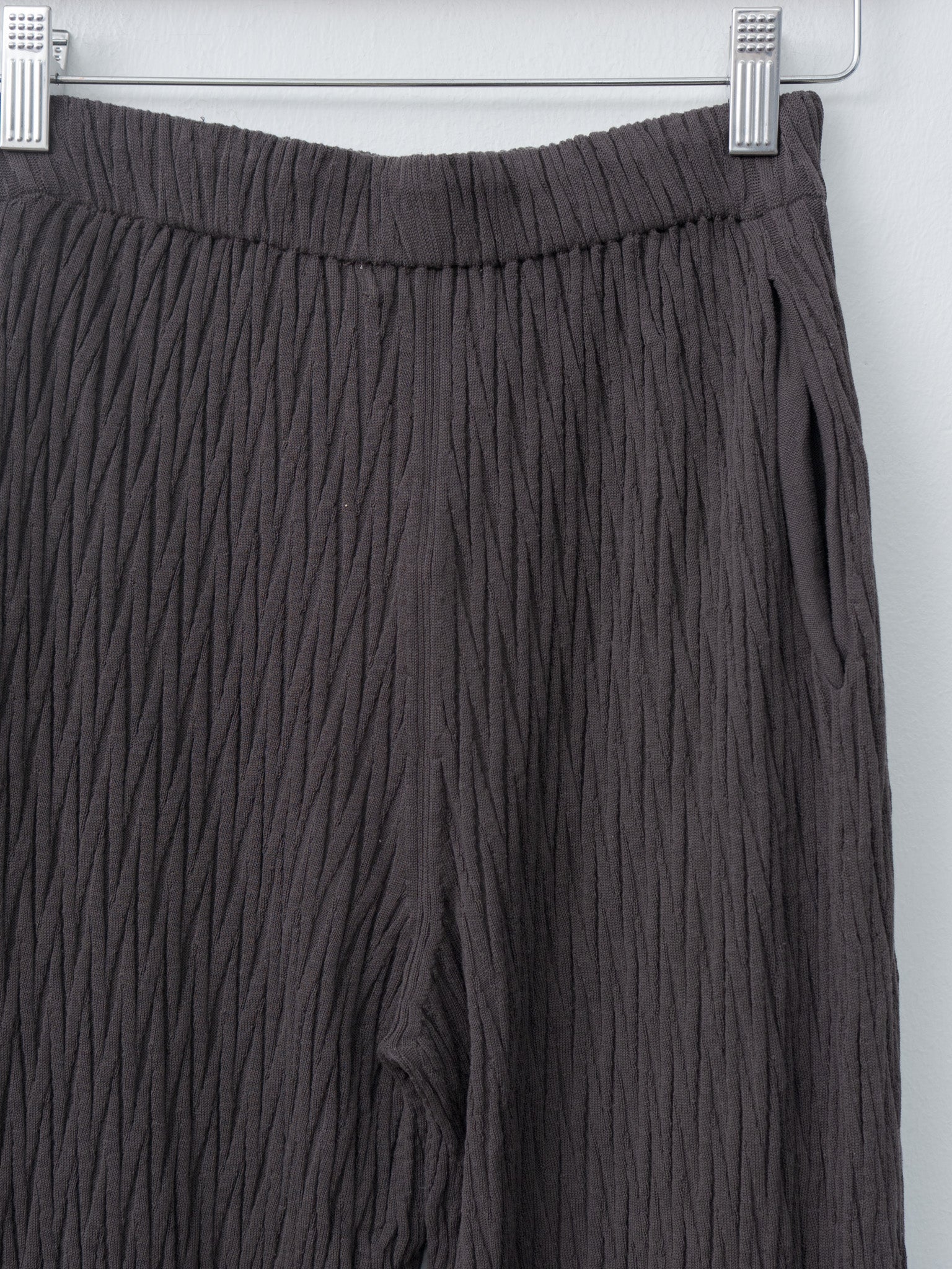 Namu Shop - Unfil High Twist Cotton Ribbed Knit Pants - Charcoal Brown
