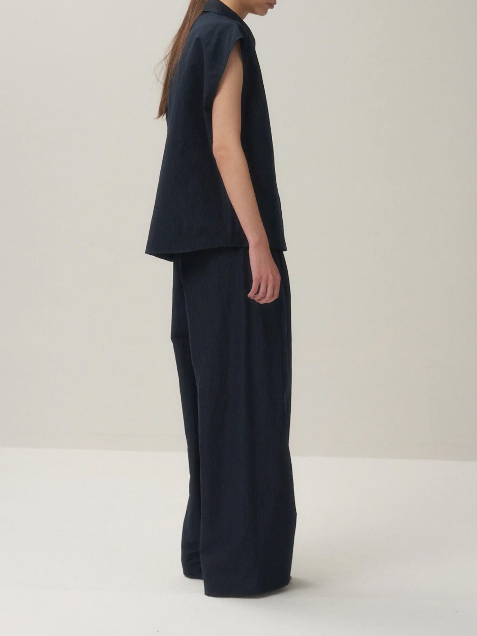 【ATON】Back satin basic pants size02 Navy Near mint condition ATON (EIGHTON) Back satin basic pants