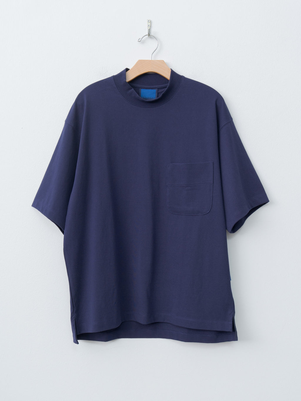 Namu Shop - Document Cotton Mock Neck Pocket T-Shirt - Blue