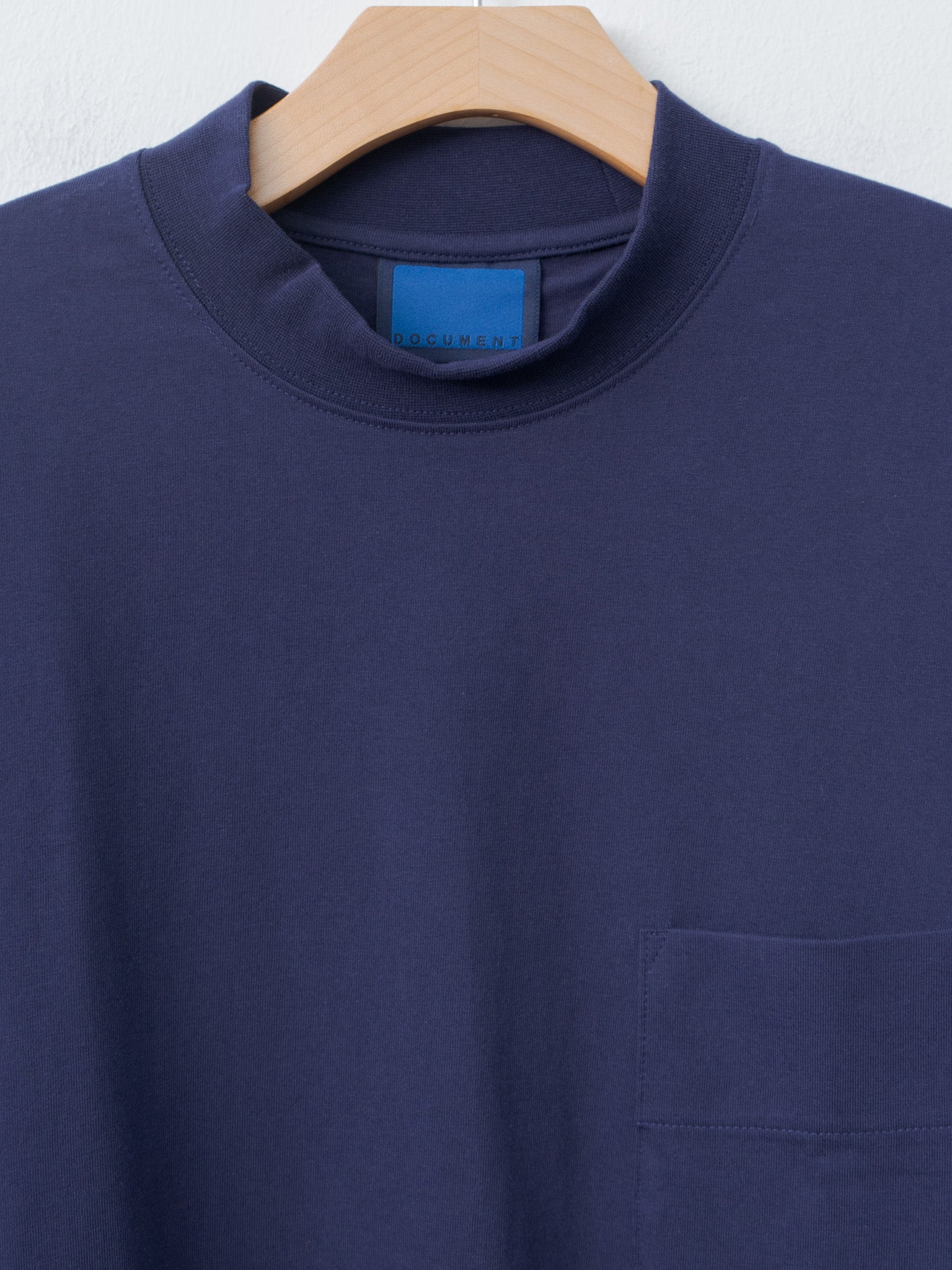 Namu Shop - Document Cotton Mock Neck Pocket T-Shirt - Blue