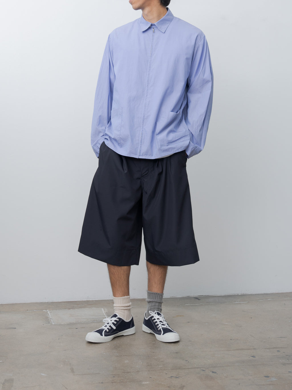 Namu Shop - Document Water Repellent Wool Tucked Shorts - Navy
