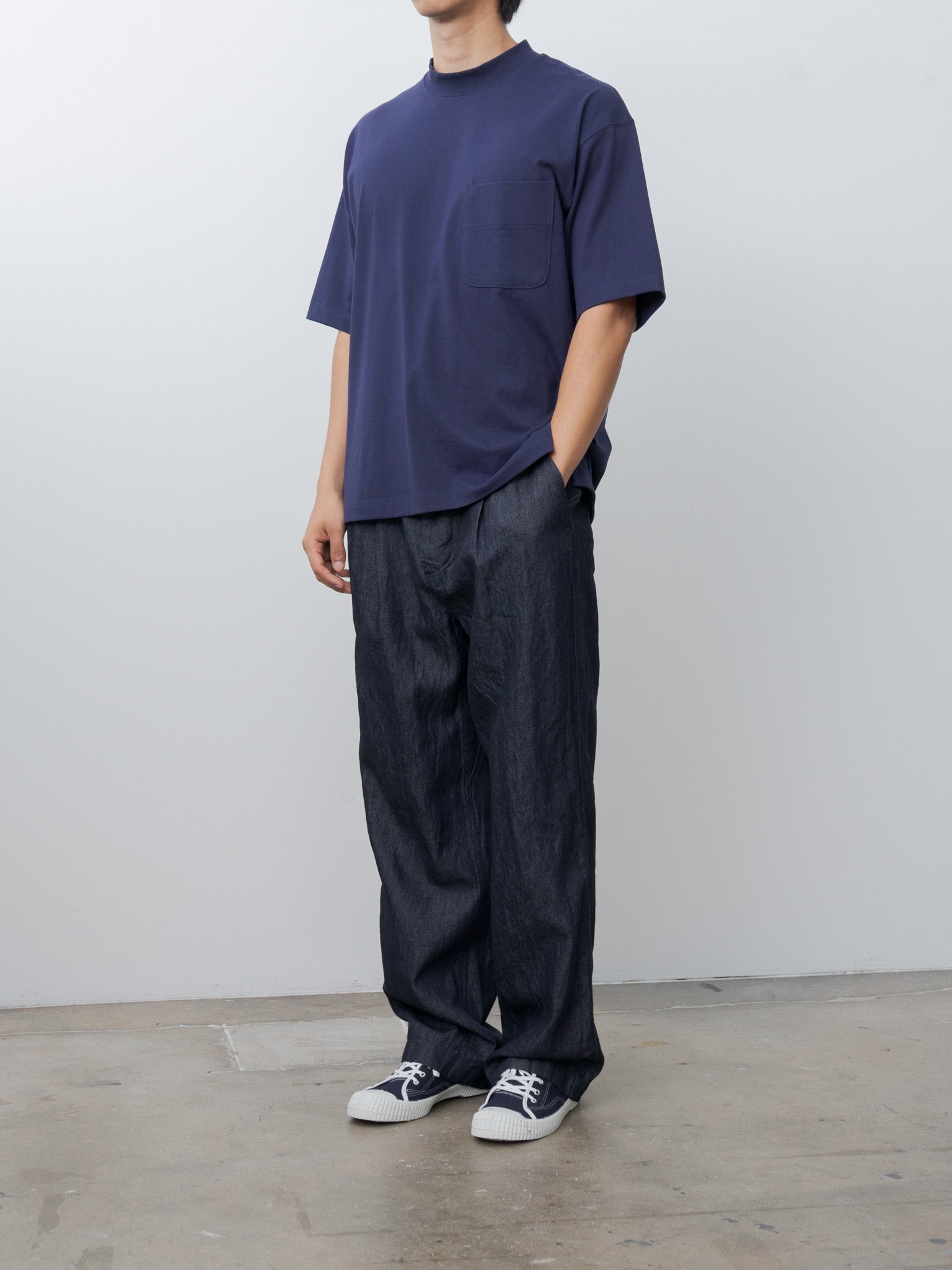 Namu Shop - Document Cotton Denim Easy Pants - Navy