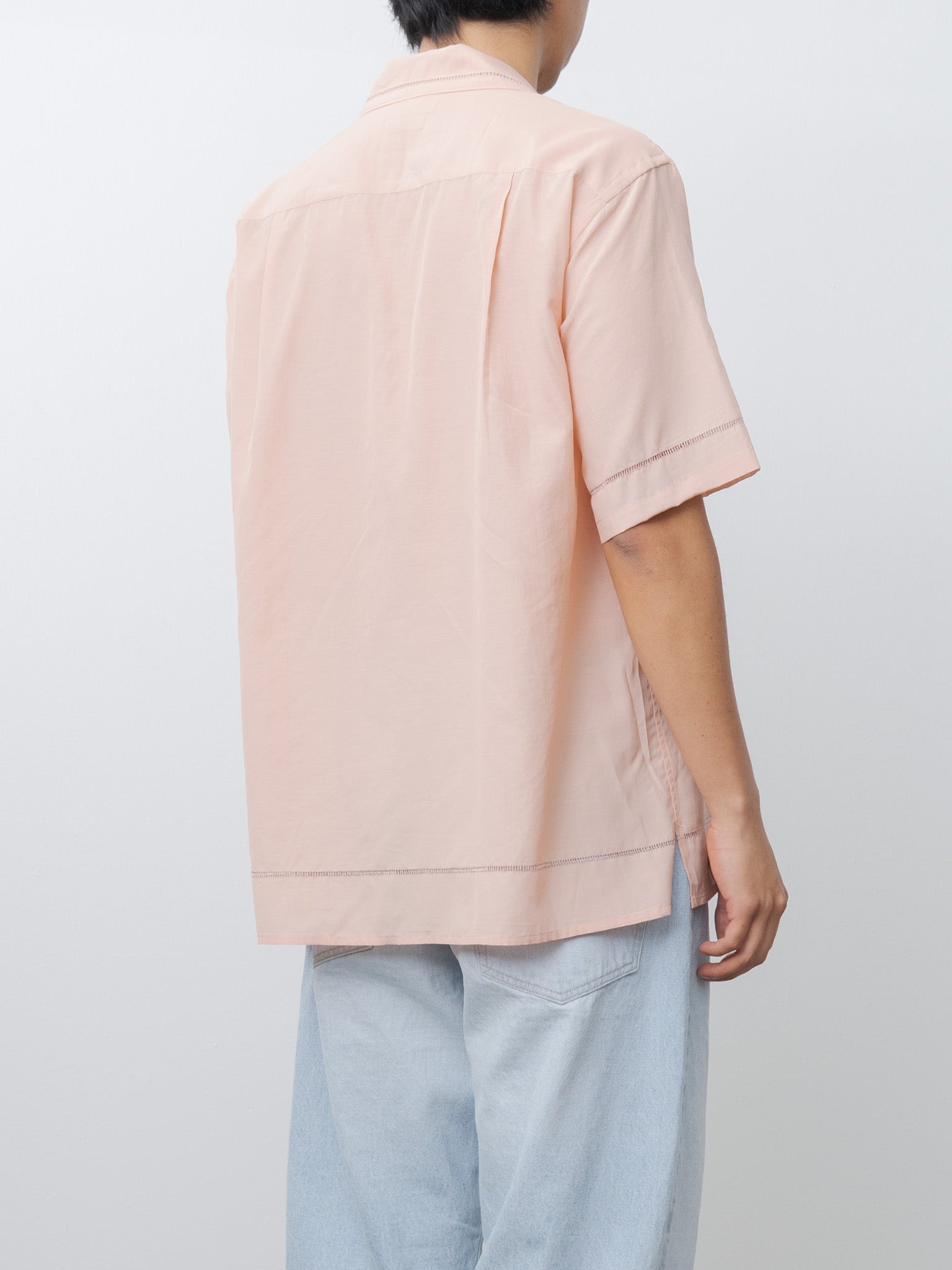Namu Shop - Yoke Embroidery Open Collar Shirt - Pink